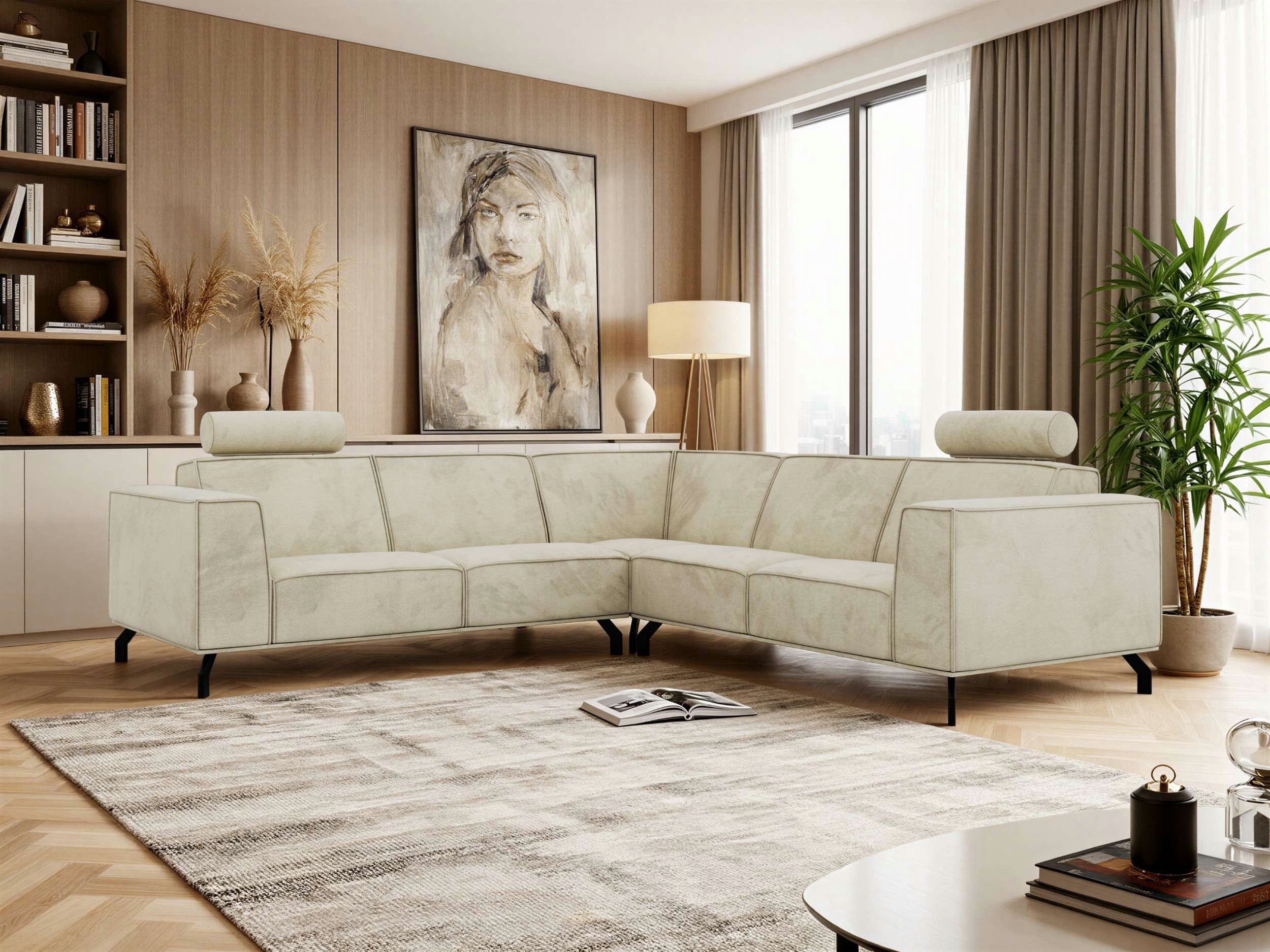 MKS MÖBEL Ecksofa VESANO L, Set, Metallbeinen, Wellenfedern, L-form, verstellbaren Kopfstützen