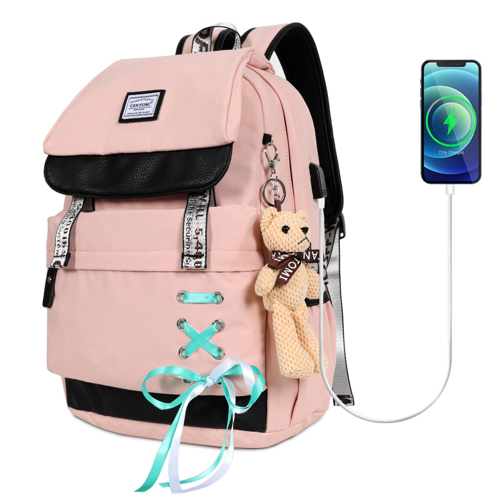 TAN.TOMI Schulrucksack Laptoprucksack Schulrucksack Mädchen Schulranzen Jungen Schultasche, Rucksack Campus Backpack Wasserdicht Daypack Damen