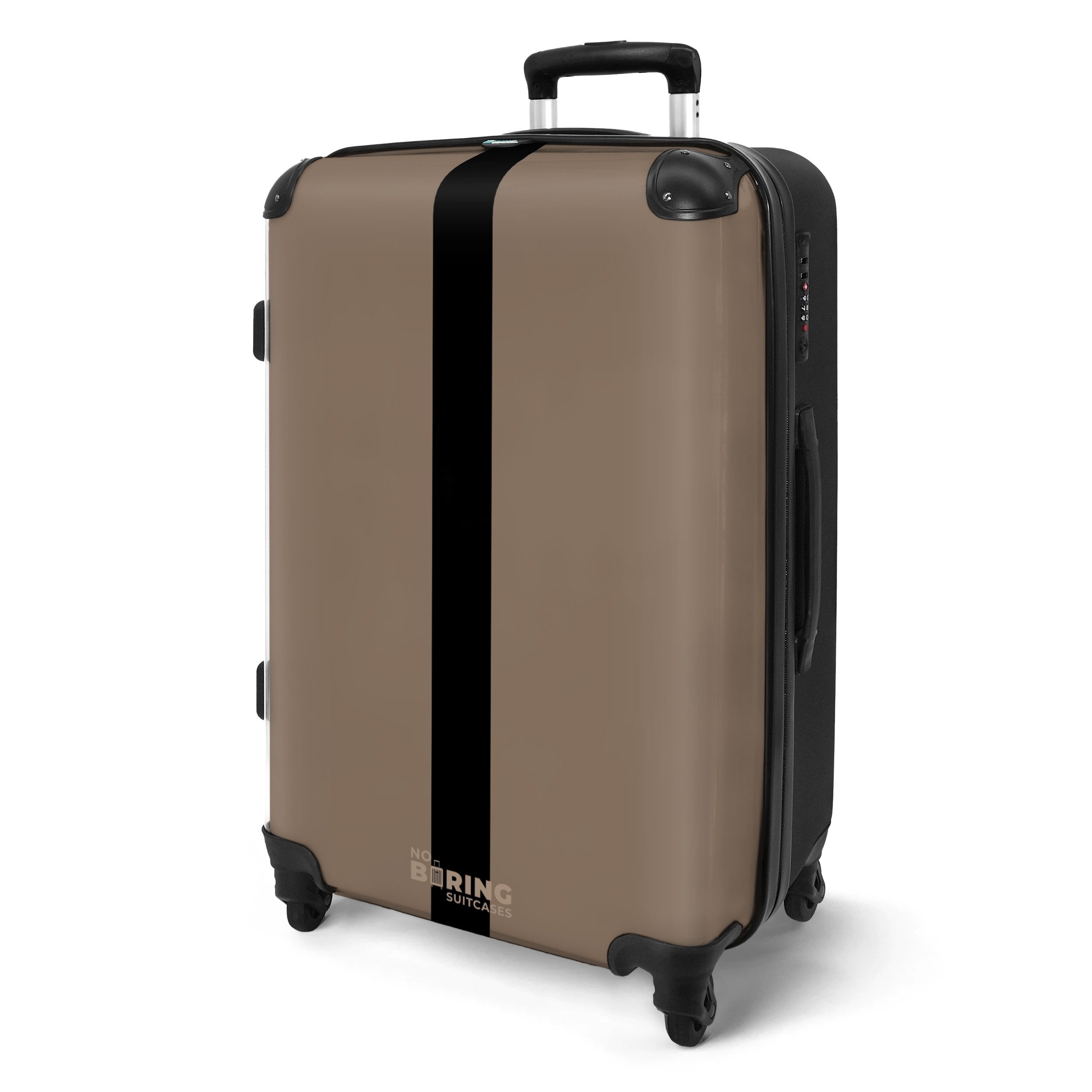 NoBoringSuitcases.com© Hartschalen-Trolley Hellbraun mit schwarzem Streifen günstig online kaufen
