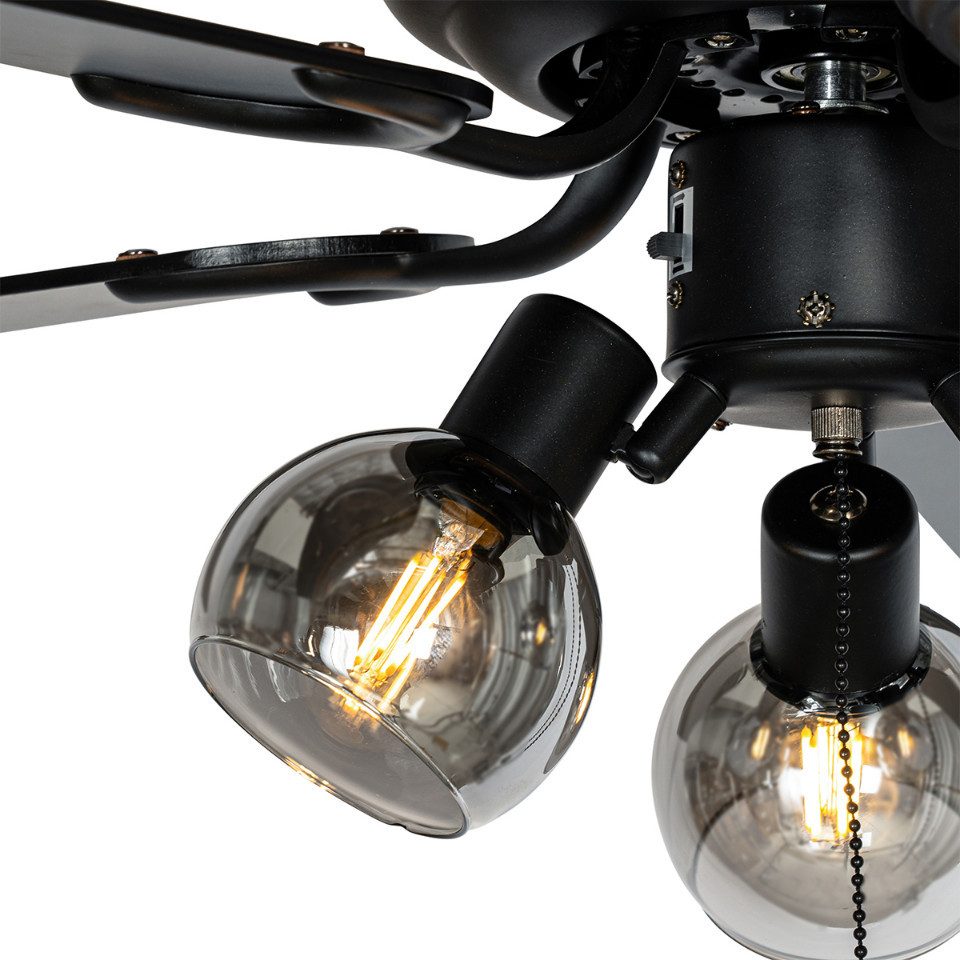 Qazqa Deckenventilator Mistral, E14, Schwarz, Industrie, Stahl, 3-flammig