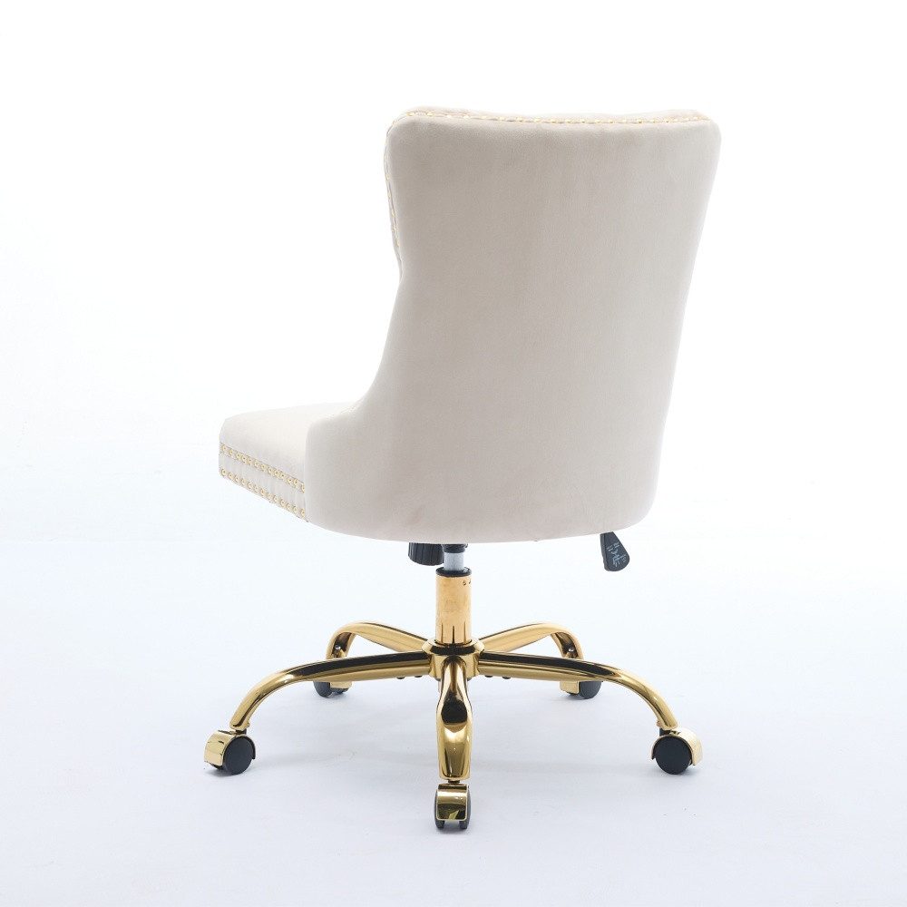 BBWL Polsterstuhl Bürostuhl Samt gepolstert ergonomisch drehbar höhenverstellbar, mit goldenem Metallgestell luxuriös stabil komfortabel – Bild 5 von 5