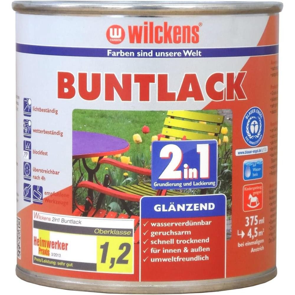 Wilckens Farben Acryl-Buntlack Buntlack 2in1 glänzend Lack 375ml, Grundierung und Decklack in einem