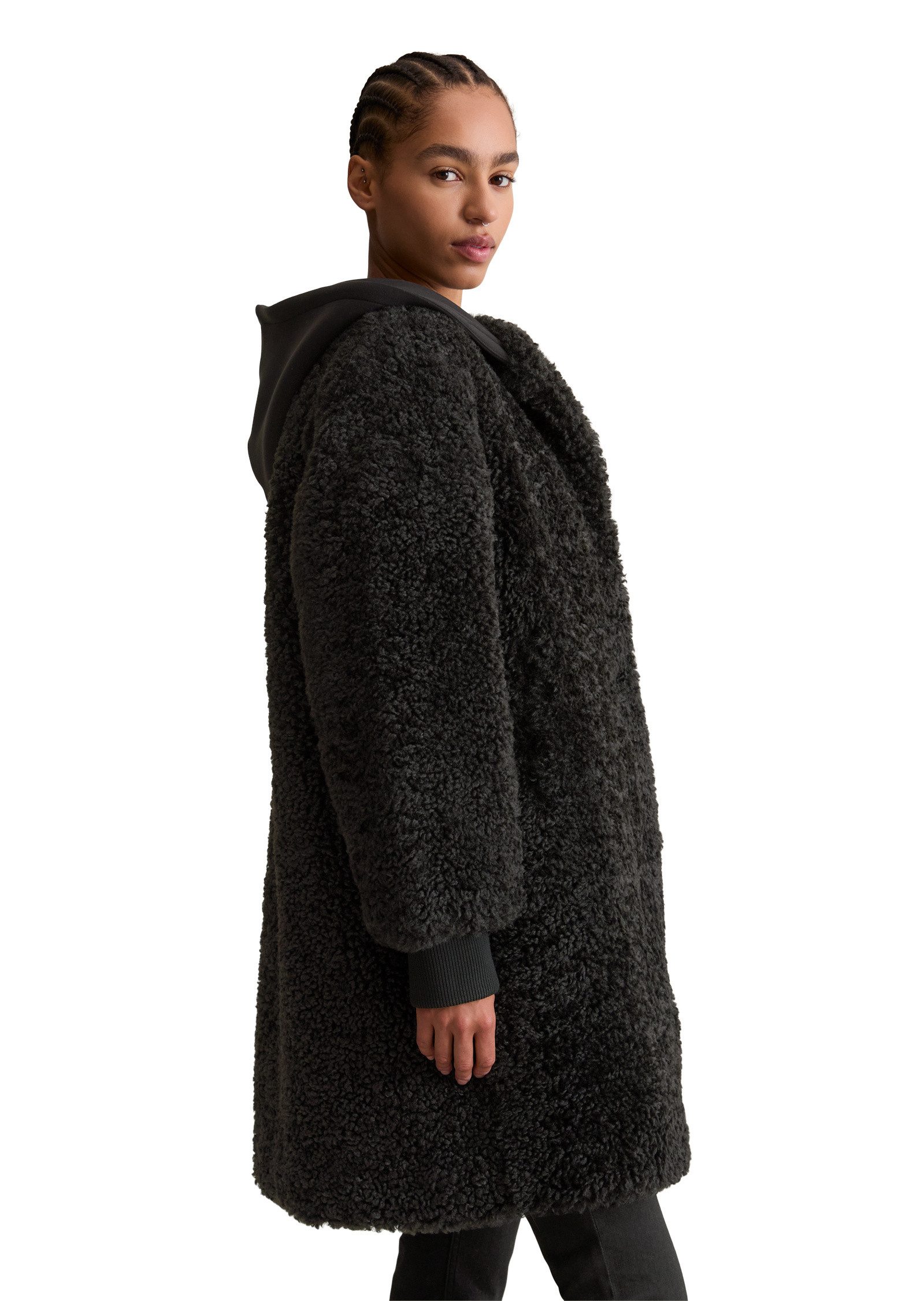 Marc O'Polo DENIM Fellimitatmantel mit Scuba-Jersey-Kapuze günstig online kaufen