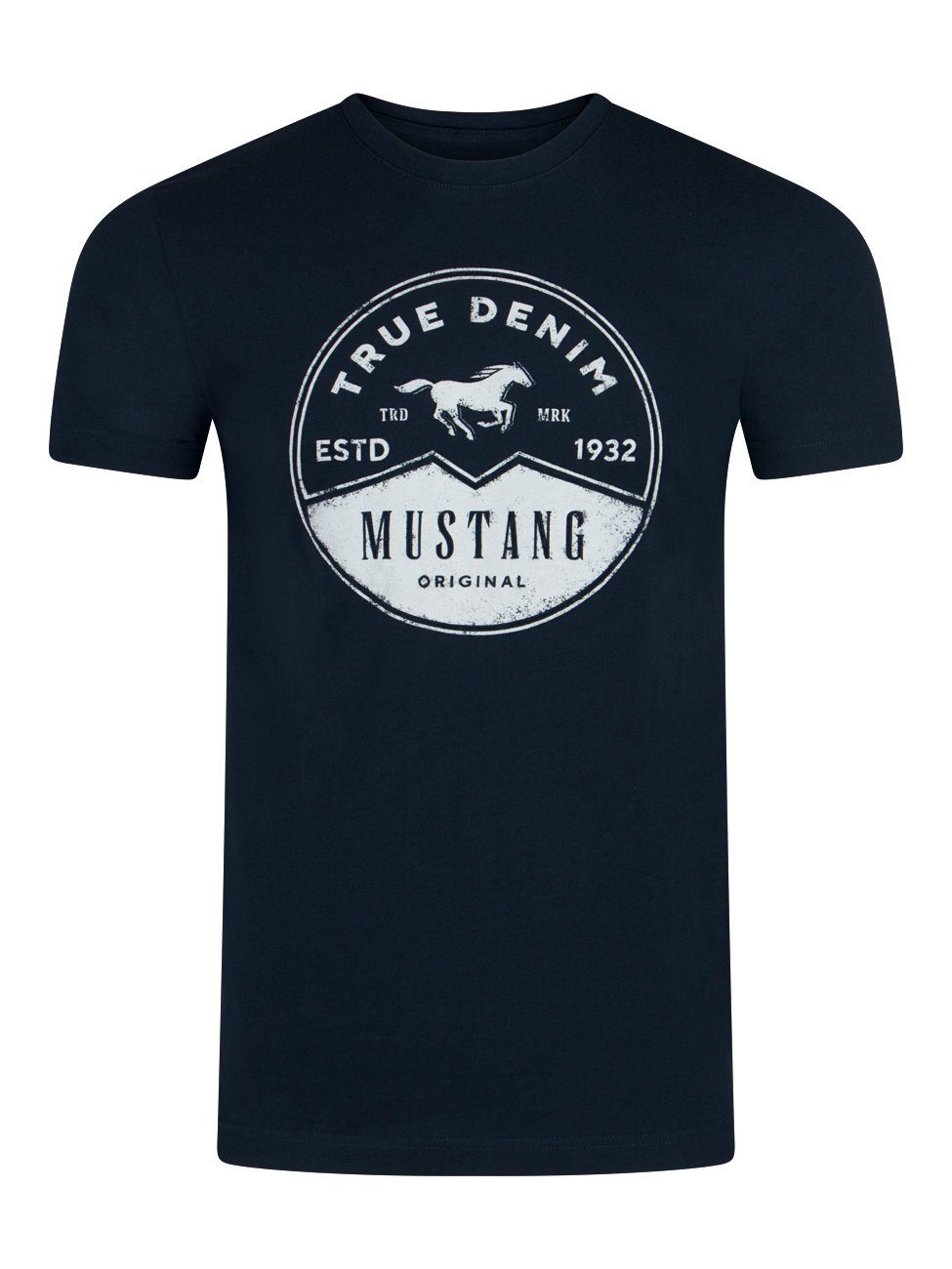 MUSTANG T-Shirt Herren Printshirt Regular Fit (1-tlg) Kurzarm Tee Shirt mit Rundhalsausschnitt aus 100% Baumwolle