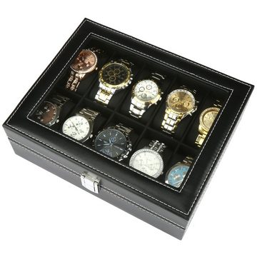 H&S Schmuckständer Uhrenkasten für Männer und Frauen - Schwarz, Kunstleder, 10 Uhren, Watch Box for Men and Women - Black, Faux Leather, 10 Watches