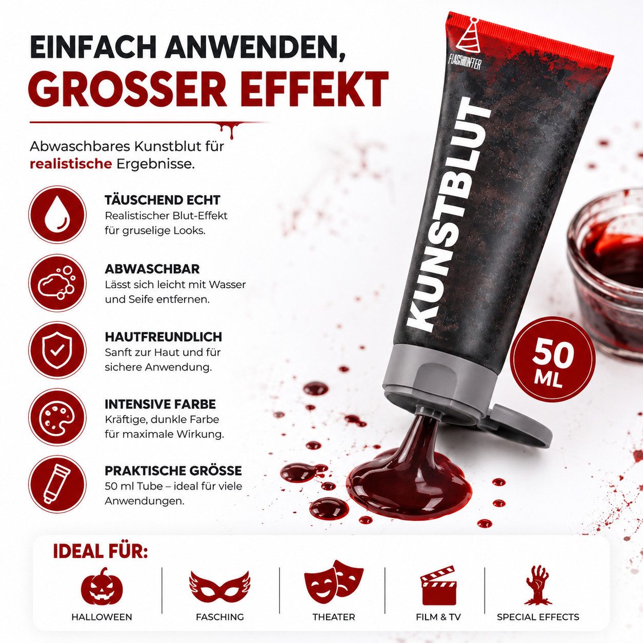 FASCHINFEVER Kostüm 50 ml Blut - abwaschbar & täuschend echt - &Kunstblut zum Schminken