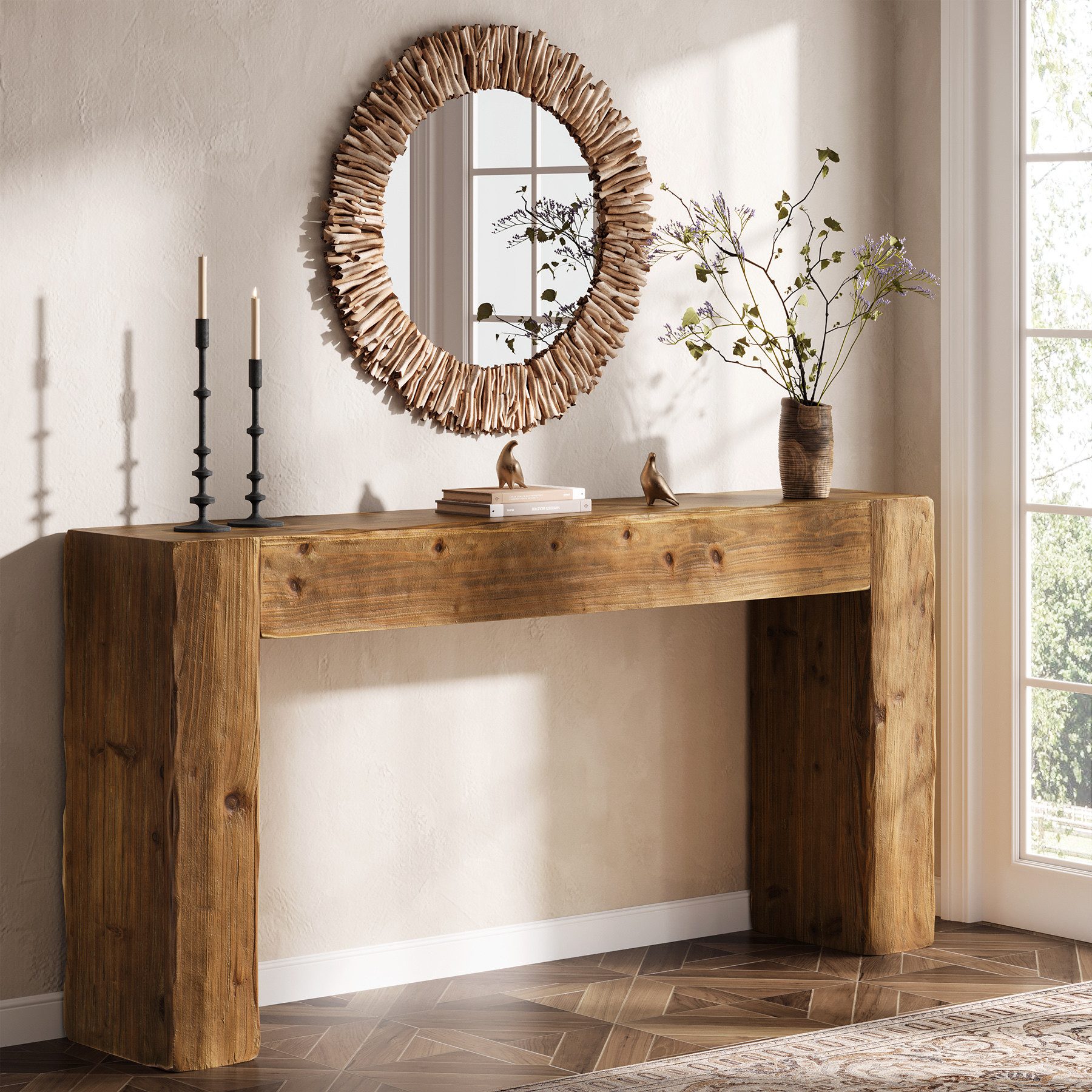 Tribesigns Konsolentisch aus Massivholz, 160 cm Flurtisch, Sofatisch hinter der Couch – Bild 2 von 5