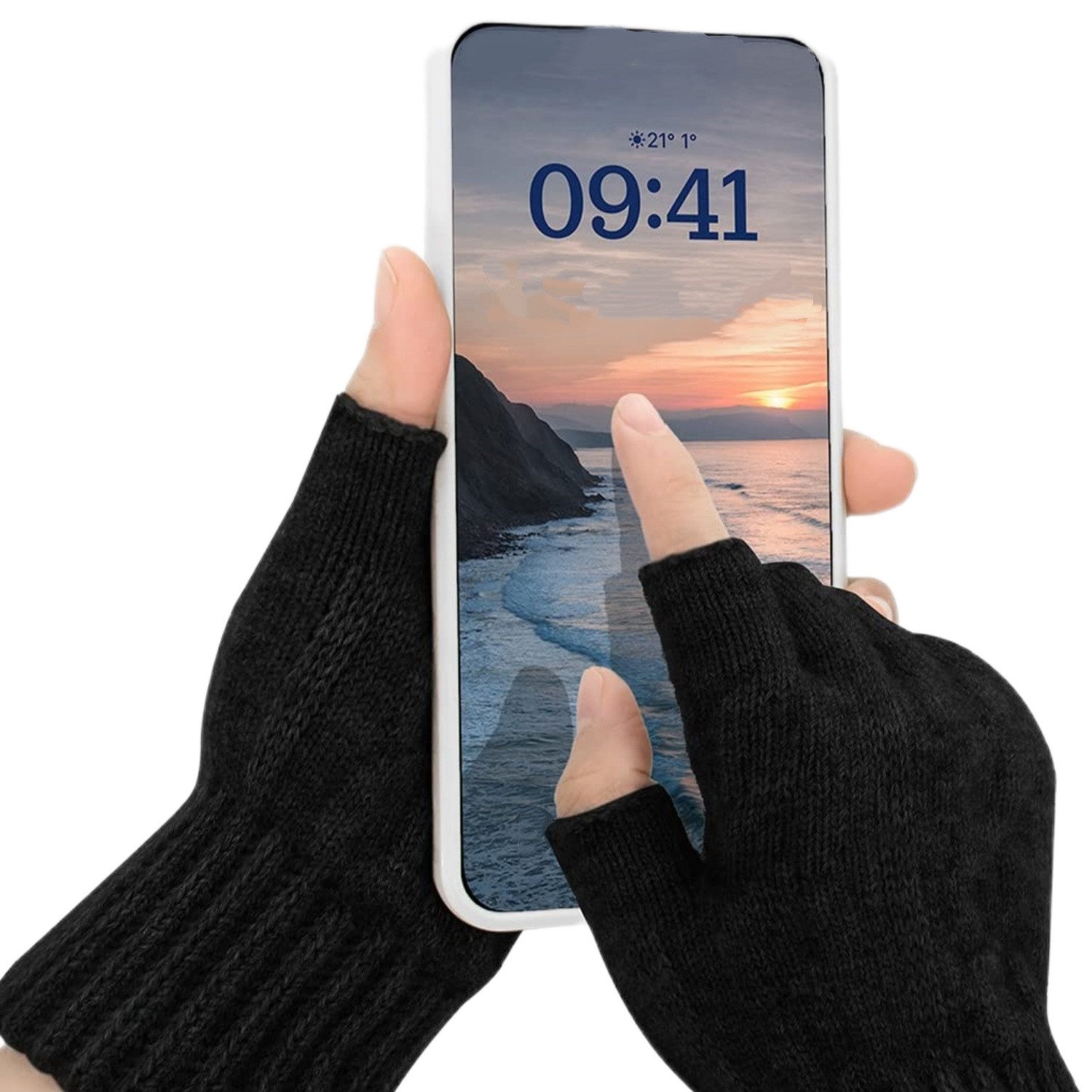 Cachito Strickhandschuhe Thermisch Fingerlose Handschuhe Weich Touchscreen Winterhandschuhe für Skifahren Radfahren Arbeit Damen Herren – Bild 4 von 5