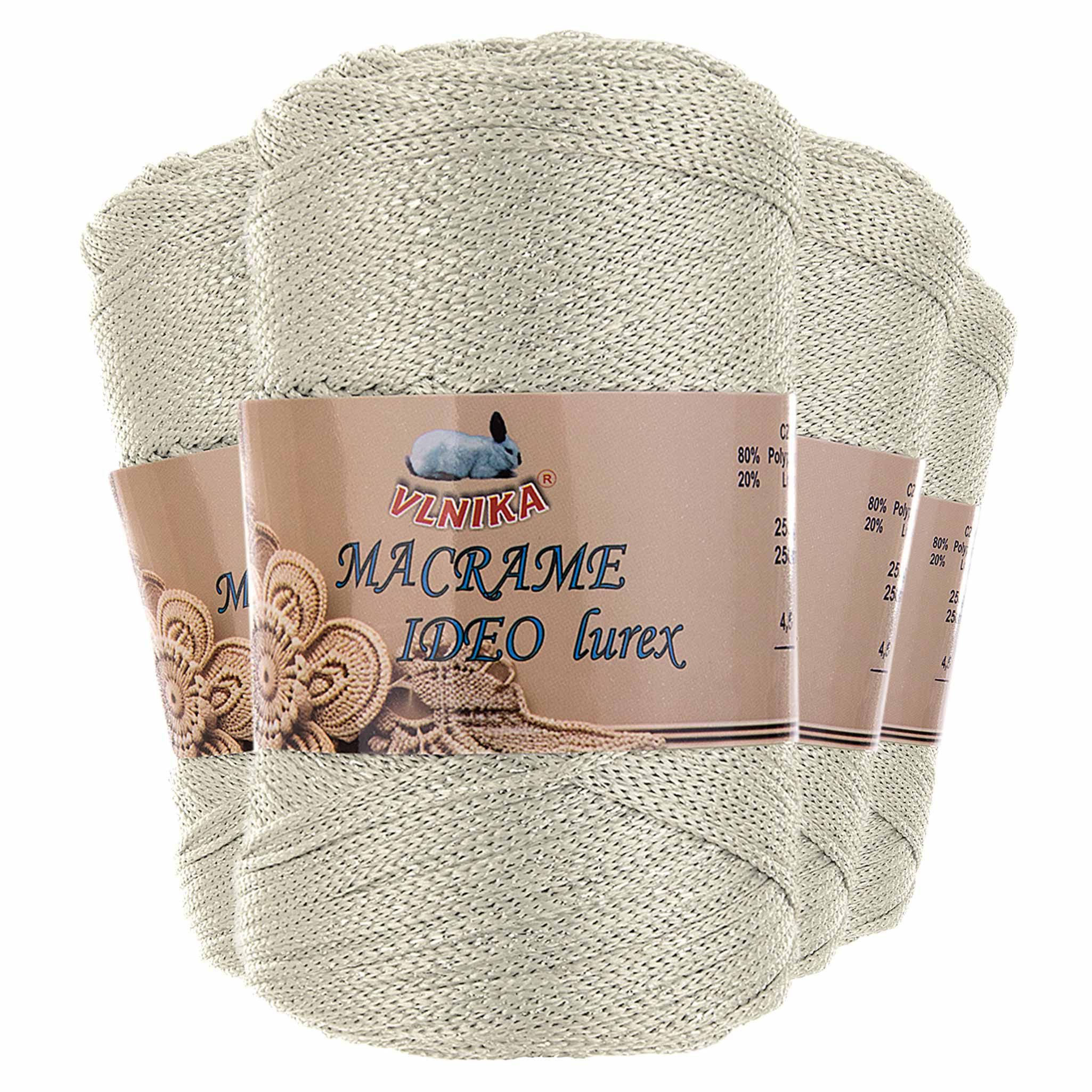 maDDma 4 x 250g Strickgarn Macrame Ideo Lurex Makrameegarn Glitzereffekt Häkelwolle, 1000 m (Sparpaket (4 Knäuel je 250g), graubeige
