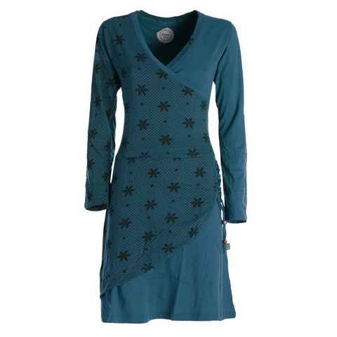 Vishes Jerseykleid Langarm Damen Jerseykleid aus Baumwolle mit Bändern und Blümchenmuster Goa, Hippie Style