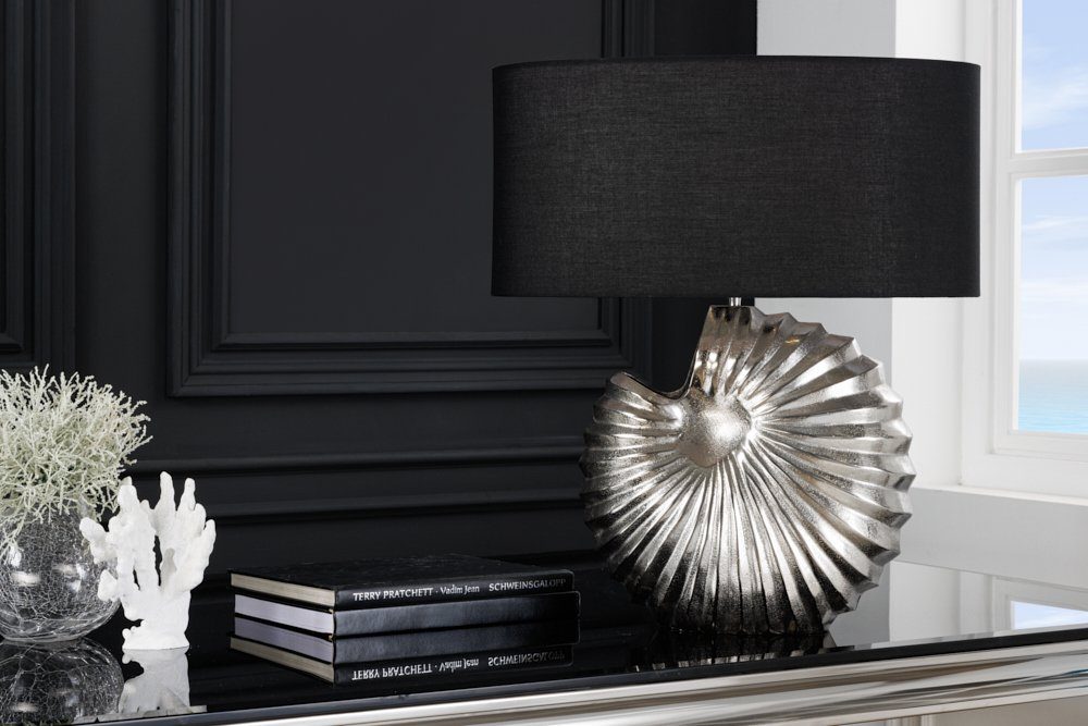 riess-ambiente Tischleuchte SHELL 60cm silber / schwarz, Ein-/Ausschalter, ohne Leuchtmittel, Wohnzimmer · Stoff · Metall · Muschel · Maritim · Maritim