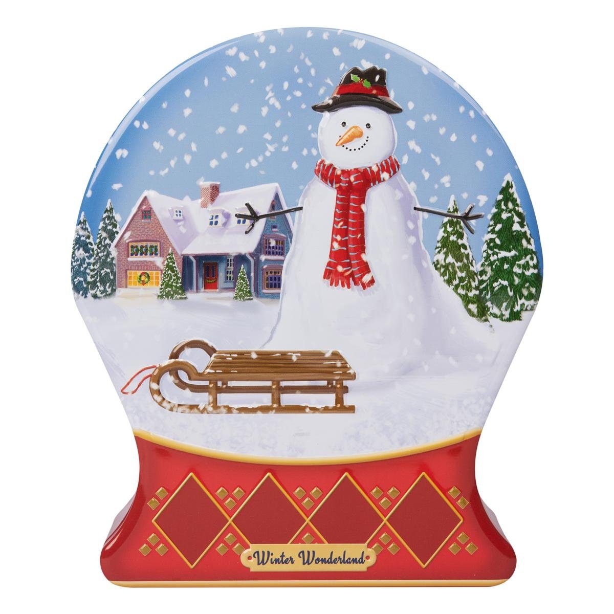 POWERHAUS24 Keksdose Winterliche Blechdose Schneekugel mit Schneemann ca. 19 x 16 cm, Metall, (Einzelstück, Einzelbox)