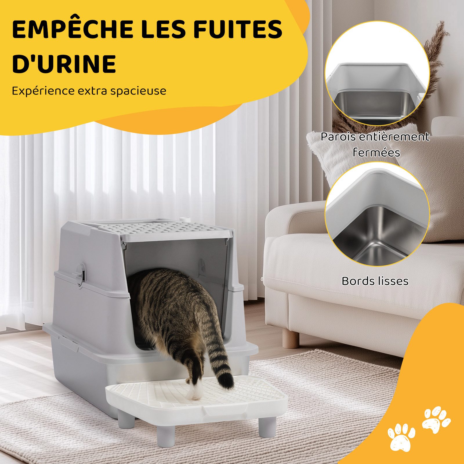 LALAHO Katzentoilette Katzenklo Edelstahl mit Pedal und Spaten, 60 x 40 x 46CM, Große Geschlossen Katzentoilette, für Katzen