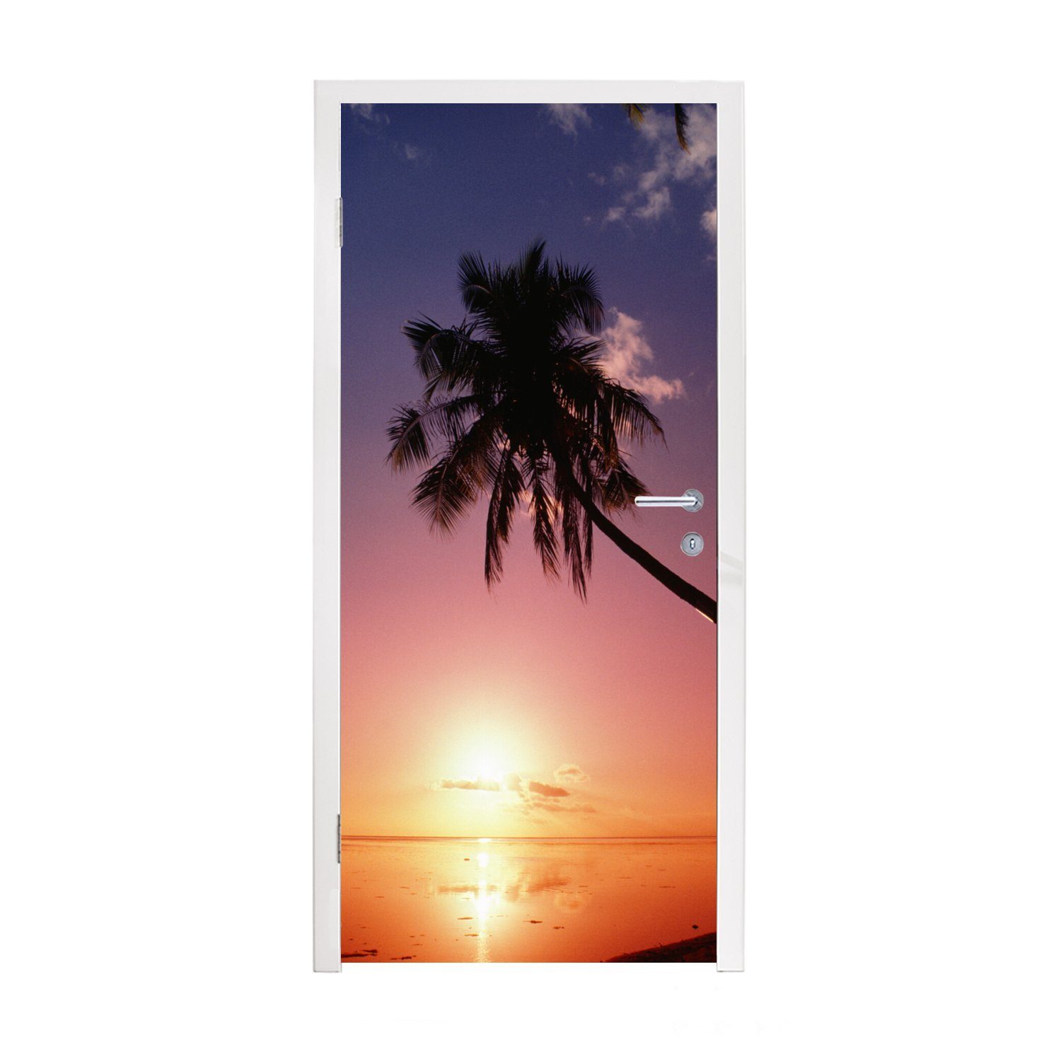 MuchoWow Türtapete Silhouette bei Fototapete Sonnenuntergang, für (1 Matt, Tür, 75x205 cm Türaufkleber, von St), Palmen bedruckt
