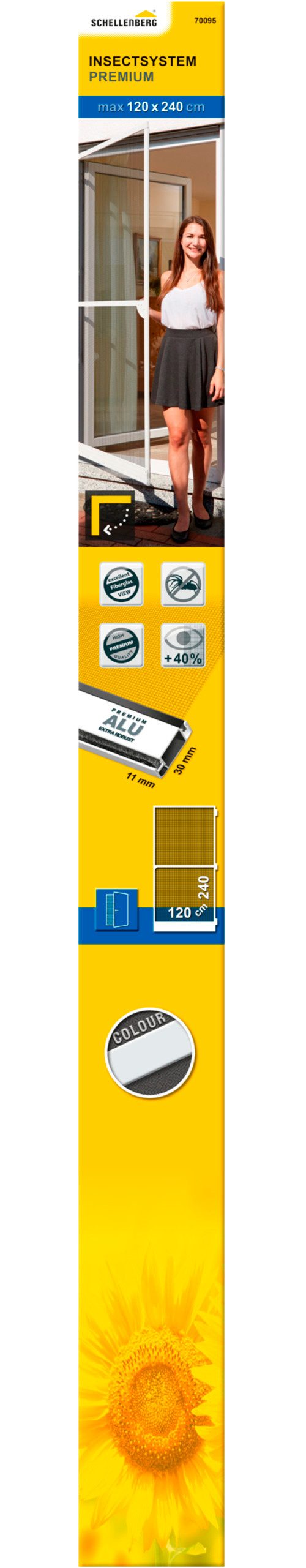 SCHELLENBERG Защита от насекомых-Tür Premium, Fliegengitter für Balkontüren und Terrassentüren, (Set, 1-St), mit Aluminiumrahmen, 120 x 240 cm, anthrazit und weiß