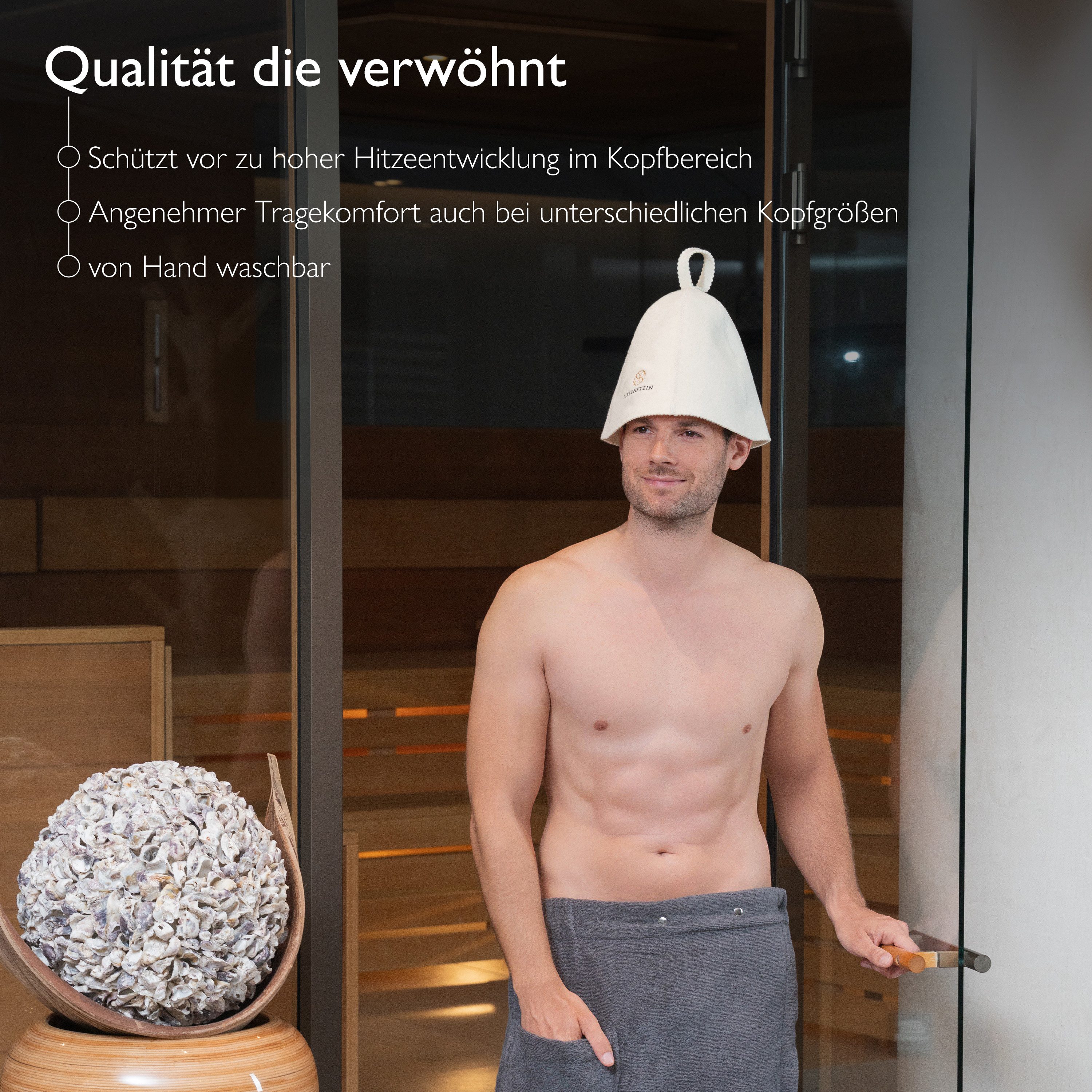 Liebenstein Filzhut Saunahut Damen & Herren – Sauna Mütze handgefertigt, 100% Wolle Hitzebeständig, atmungsaktiv, handgefertigt, Schlaufe zum Aufhängen