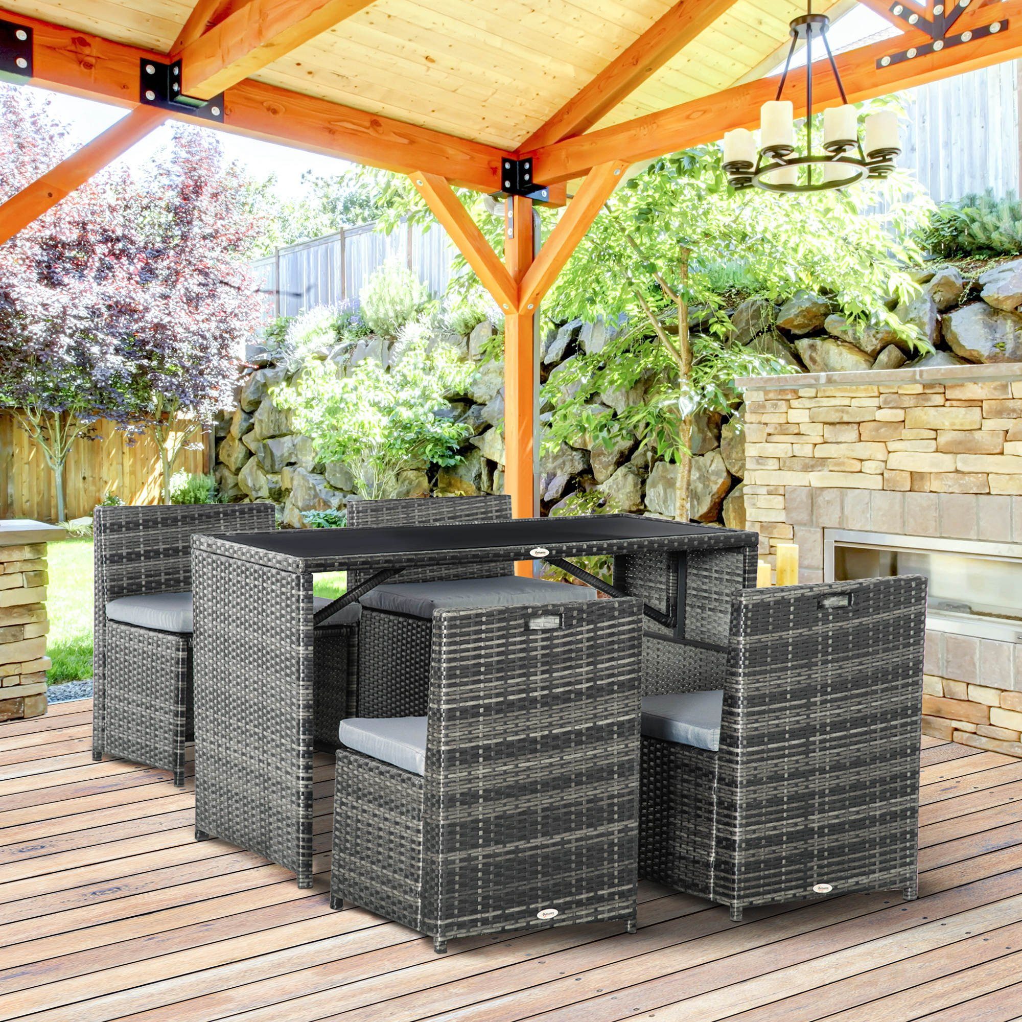 Outsunny Sitzgruppe Polyrattan Gartenmöbel, (Polyrattan Gartenmöbel, 5-tlg., Polyrattan Gartenmöbel), Gartenset Sitzgruppe Stahl Grau