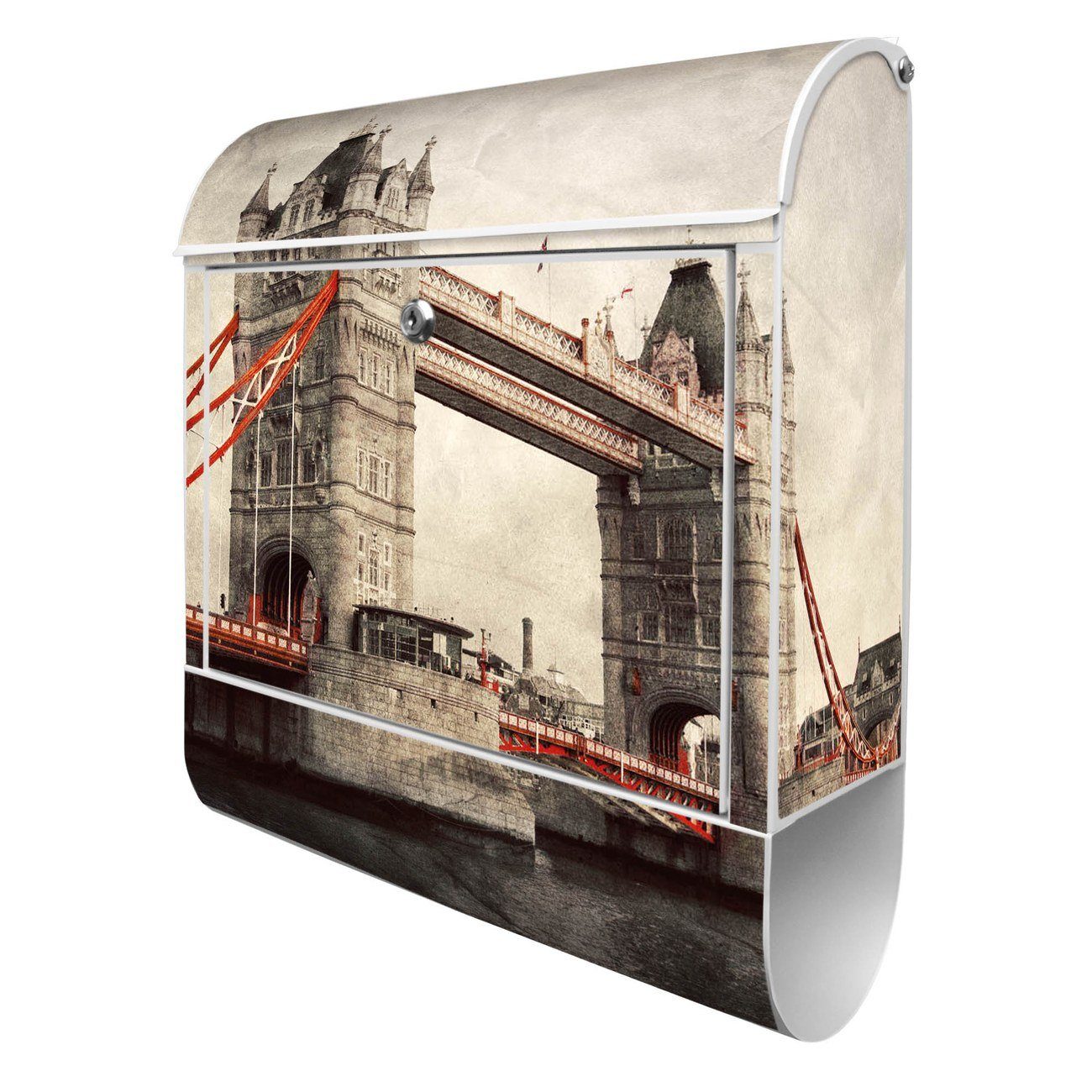 Zeitungsfach), London Bridge x witterungsbeständig, weiß 14cm mit banjado (Wandbriefkasten 39 47 pulverbeschichtet, Stahl x Wandbriefkasten