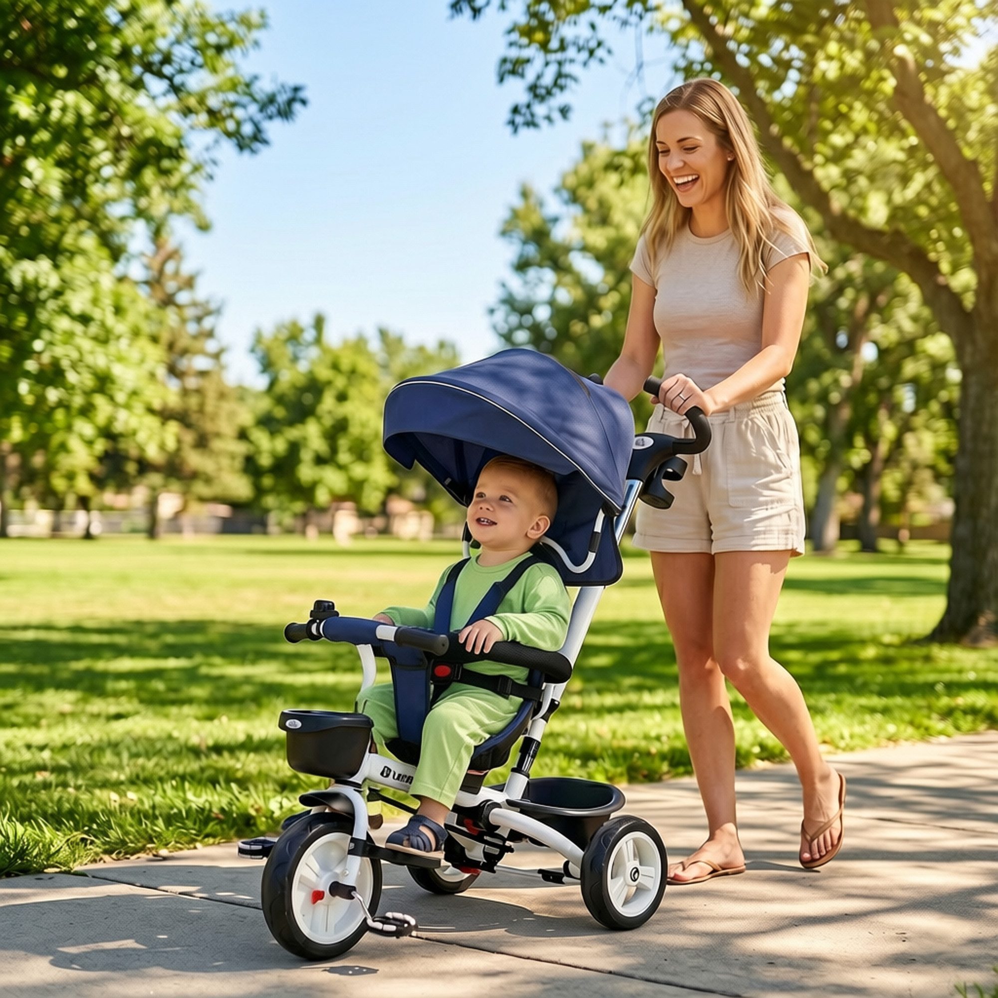HOMCOM Dreirad 6 in 1 Kinderdreirad, vorwärts/rückwärts, Korb+Getränkehalter, für 1-5 Jahre Kinder, Blau