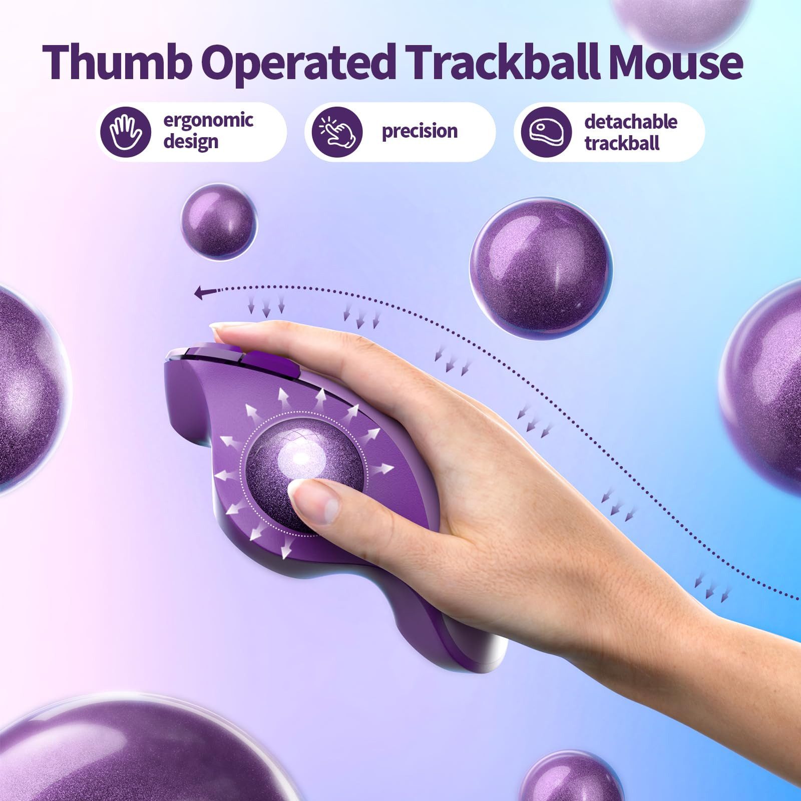 Seenda MOU-301 Kabellose Trackball Maus Maus (Bluetooth, Funk, Ergonomisch, Wiederaufladbar, Multi-Geräte Bluetooth & 2.4G USB)
