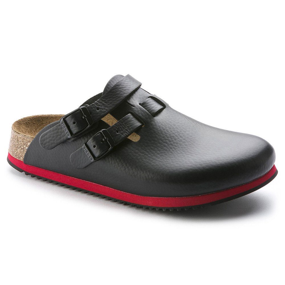 Birkenstock Clog Kay Superlauf, WB, Naturleder, schwarz/rot Pantolette