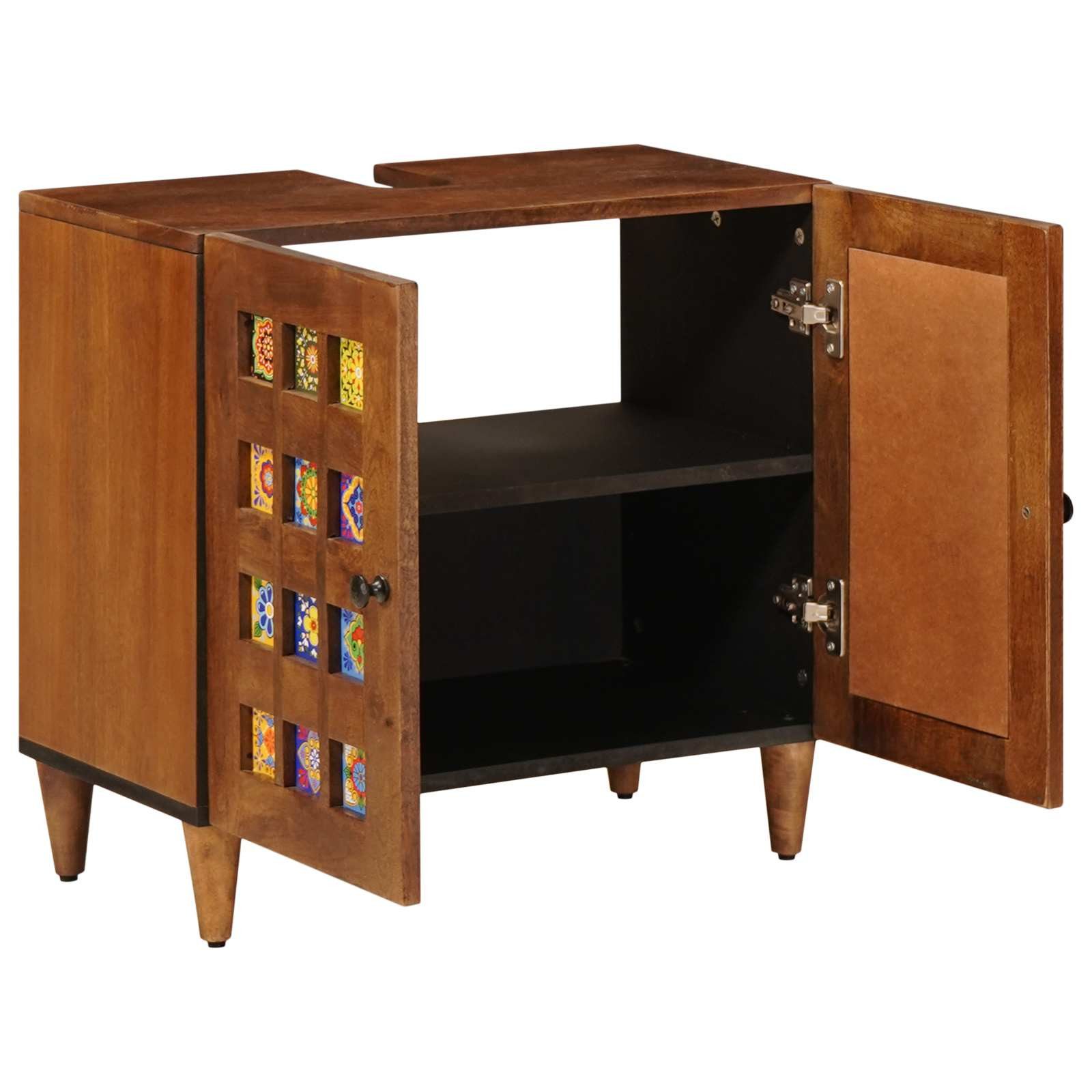 vidaXL Badezimmer-Set Waschbeckenschrank mit Speicher mit Tür Walnuss 62 x 33 x 58 cm, (1-St)