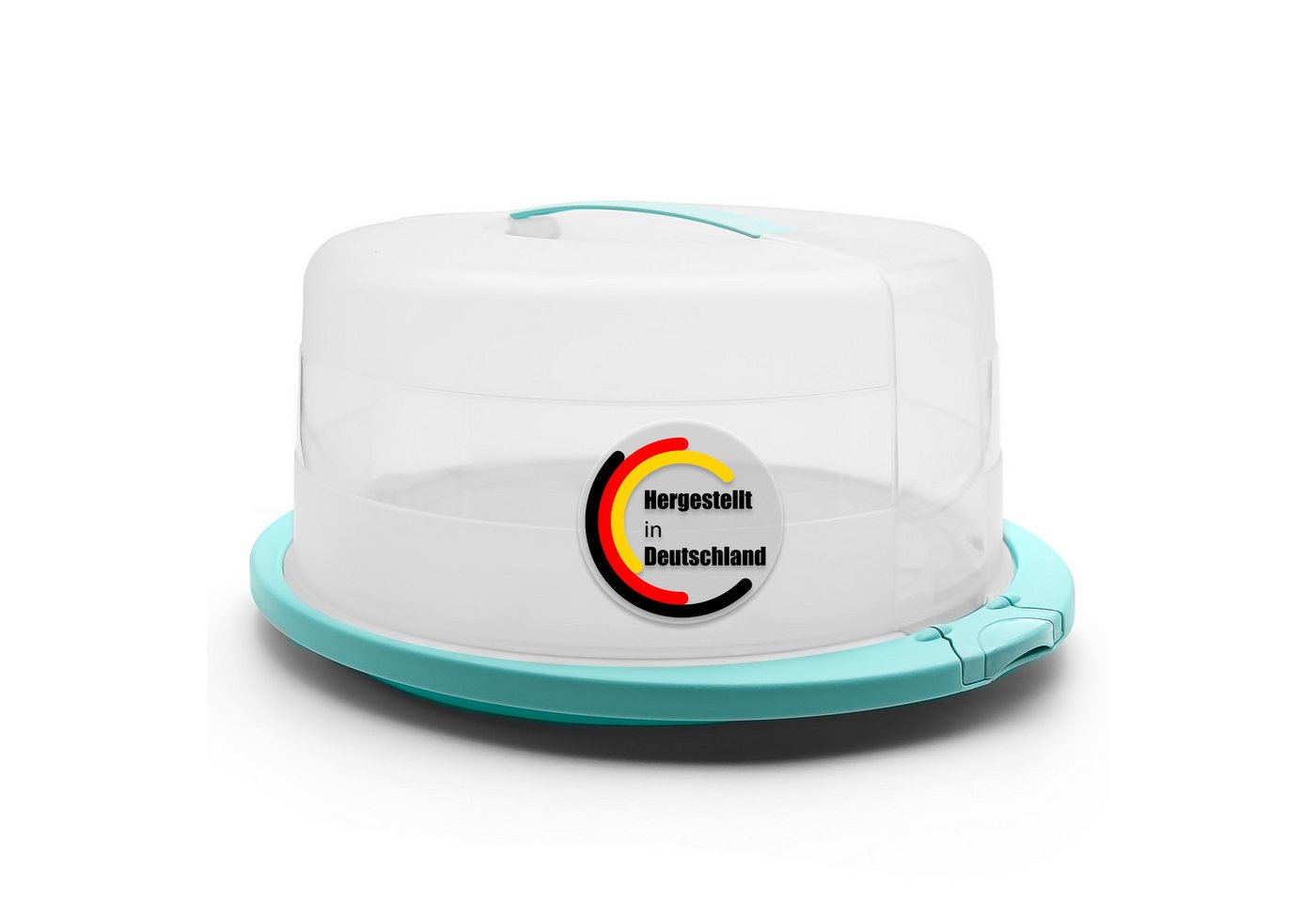 BigDean Kuchentransportbox Tortenglocke Rund mit Kühlfach in Eisblau Made in Germany, Kunststoff, (Set, 1-tlg., Tortenbehälter), Stabiler Griff, Kühlfach für Kühlakku