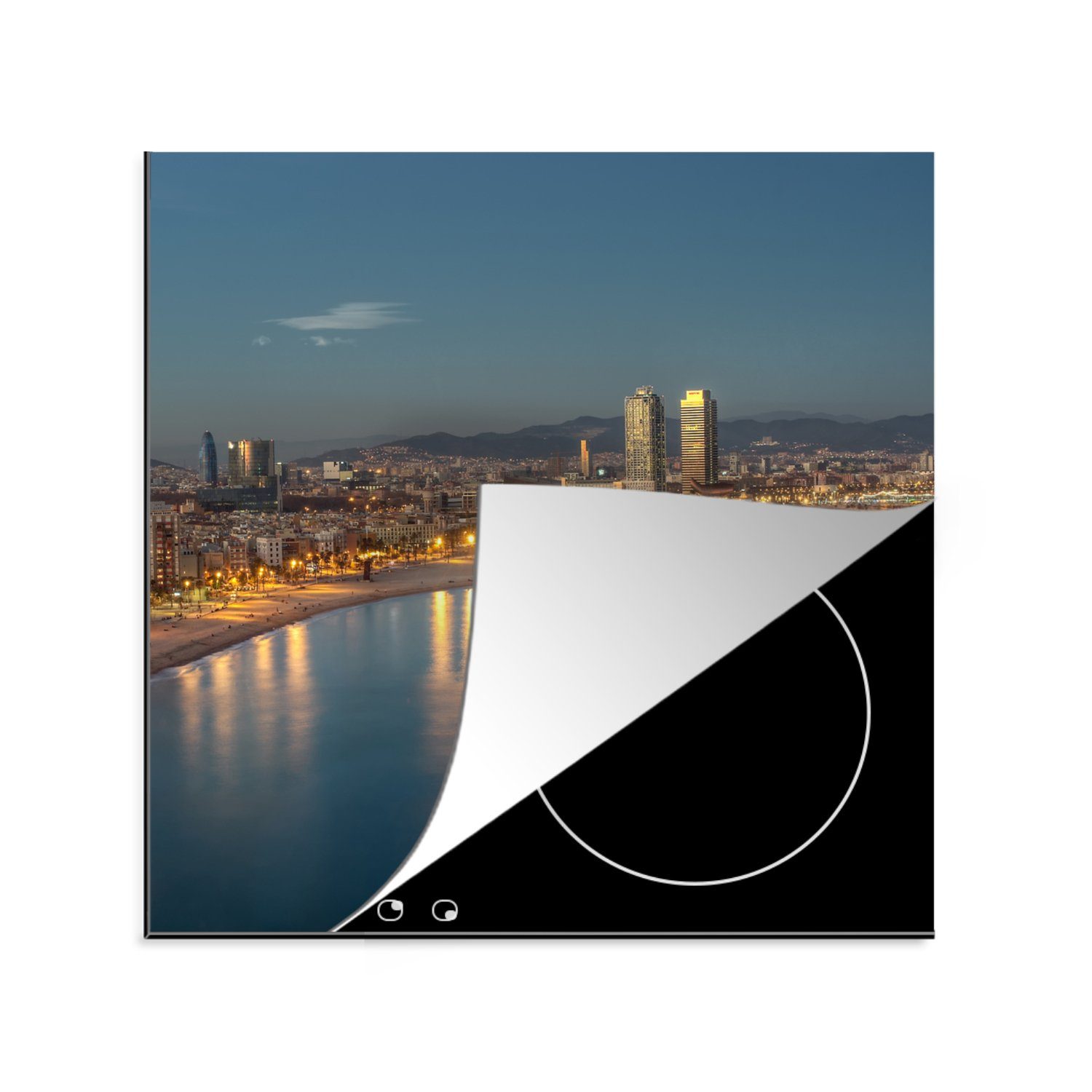 MuchoWow Herdblende-/Abdeckplatte Barcelona - Strand - Spanien, Vinyl, (1 tlg), 78x78 cm, Ceranfeldabdeckung, Arbeitsplatte für küche