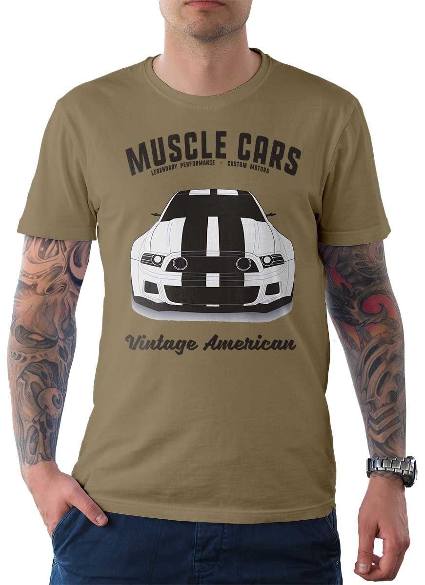 Motiv Herren Car On T-Shirt Front Auto Khaki US-Car Muscle Rebel Tee mit / T-Shirt Wheels