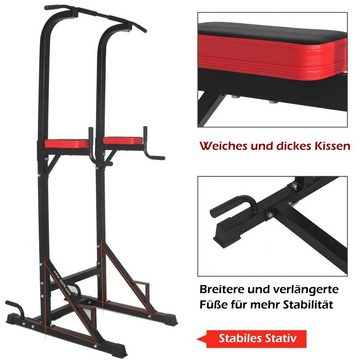 ISE Kraftstation ISE Kraftturm Power Town,Multifunktions Kraftstation mit klappbar Hantelbank, Klimmzugstation, Liegestützgriffe, Dip-Station, Max.120 KG, ideal für Home-Gym SY-4006,SY-5607