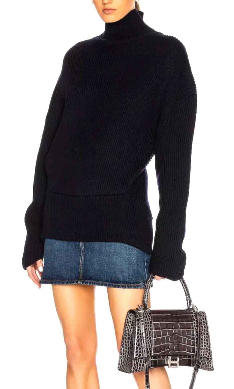 Balenciaga Strickpullover Oversized Pullover Wolle mit Rollkragen V-Rückenausschnitt Navy M Fashion-Look von Demna Gvasalia für Sammler & Streetwear-Fans