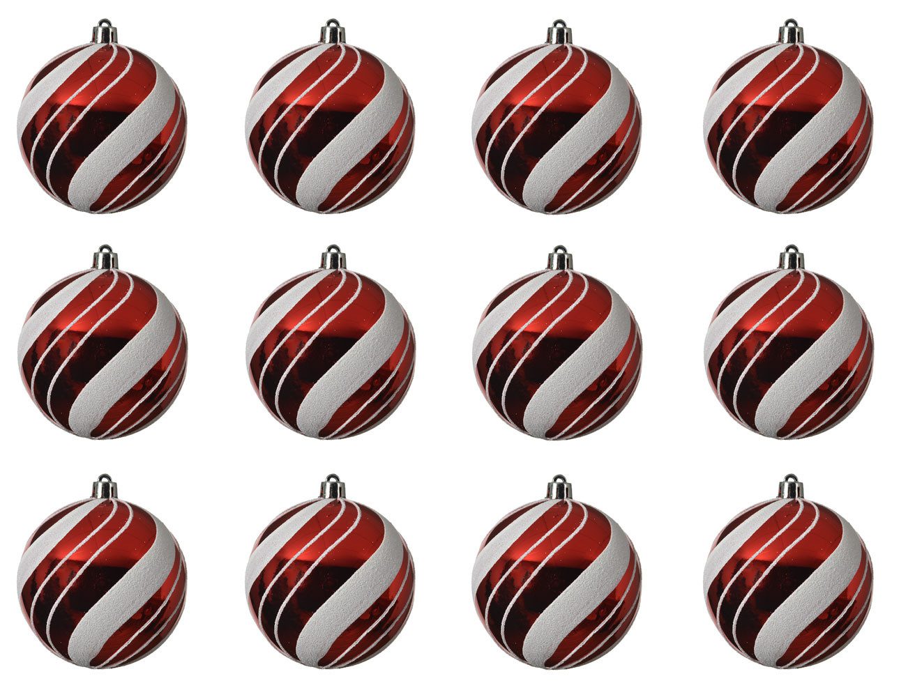 Kaemingk Weihnachtsbaumkugel, Weihnachtskugeln Kunststoff Streifen Muster 8cm rot / weiß, 12er Set