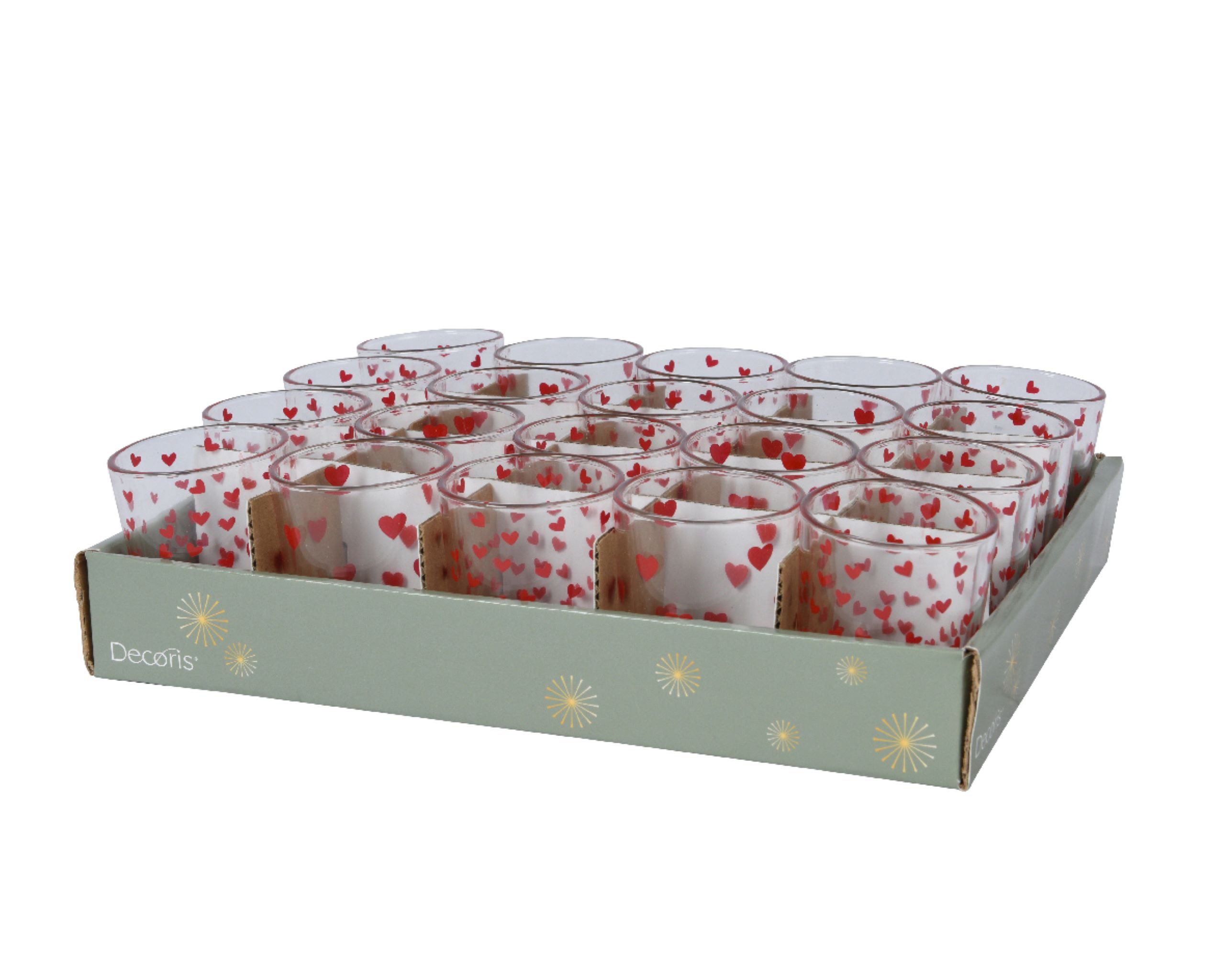 Decoris season decorations Windlicht, Teelichthalter Glas 6,5cm rote Herzen günstig online kaufen