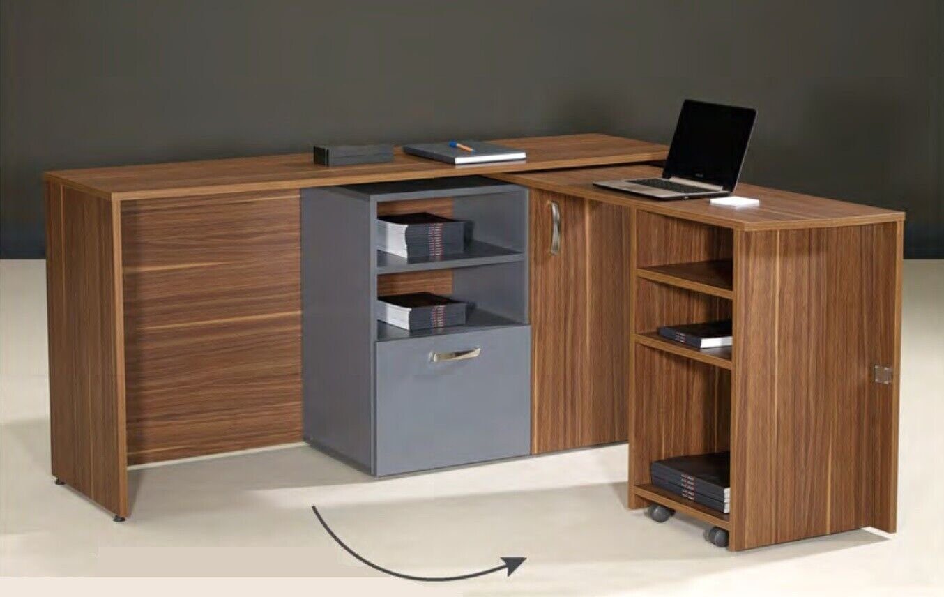 Schrank Funktions Büroschrank 2 Made (1-St., Tisch in 1x Europa Holz Eckschreibtisch JVmoebel Eckschreibtisch), Braun Schreibtisch 1 in Neu