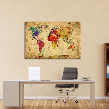 WallSpirit Leinwandbild "Vintage Weltkarte" - XXL Wandbild, Leinwandbild geeignet für alle Wohnbereiche