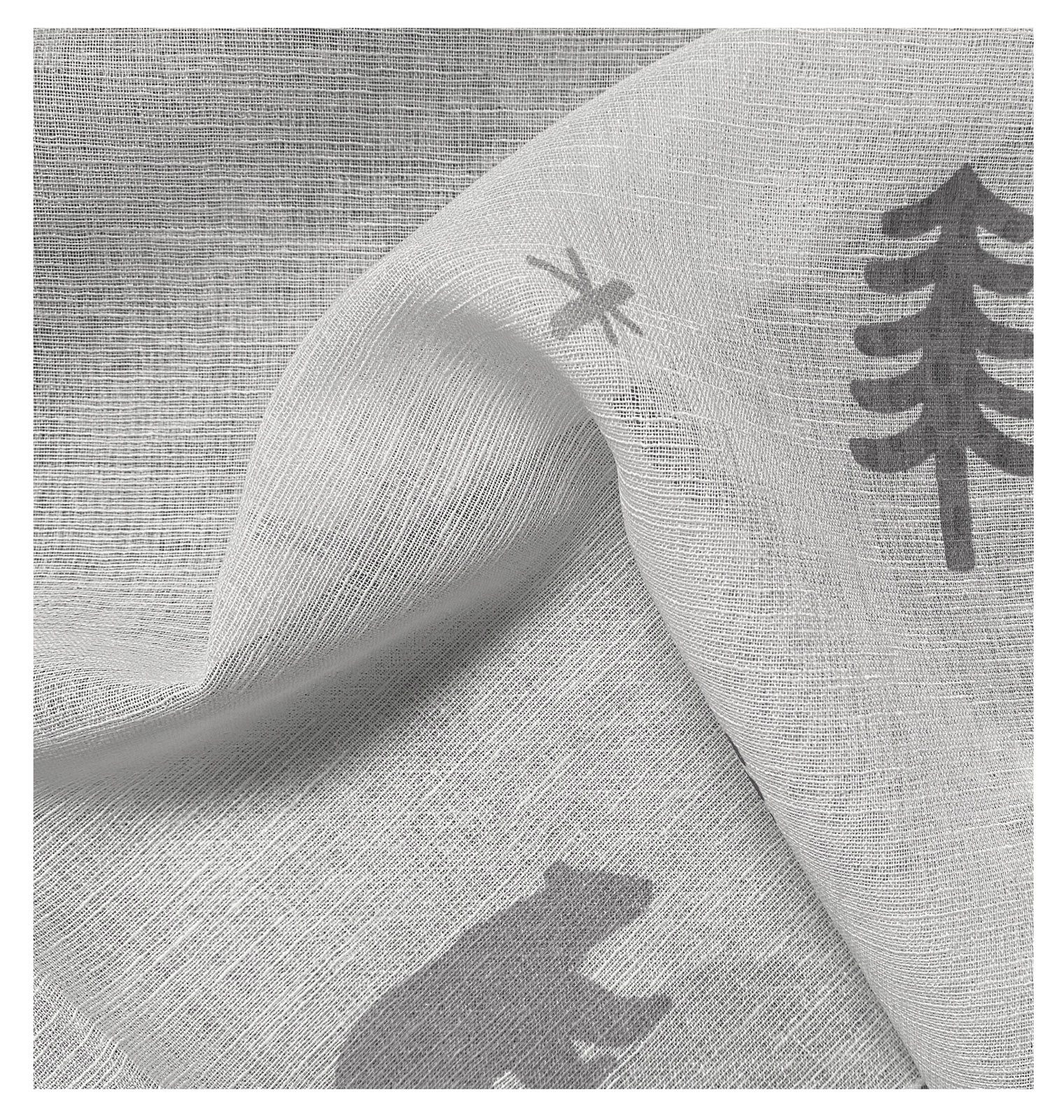 heimtexland Vorhang Kindergardine Skandi-Stil Dekoschal Wald Bär Grau (1 St), Kräuselband, halbtransparent, Polyester, Leinenoptik I Natur I Kräuselband I Kinderzimmer I Vorhang