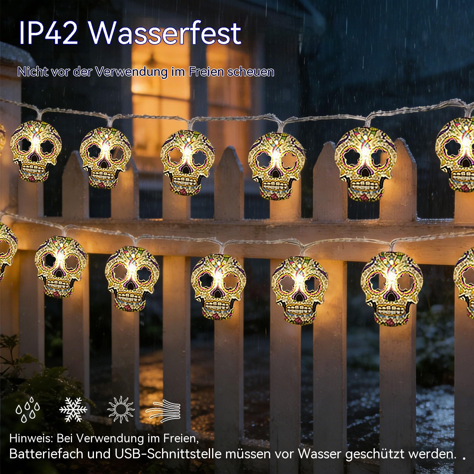 nsihing LED-Lichterkette Halloween Totenkopf-Lichterkette,Geister-Halloween-Dekoration, Hängende Lichterkette, für Innen- und Außenbereich, Zuhause, Garten – Bild 5 von 5