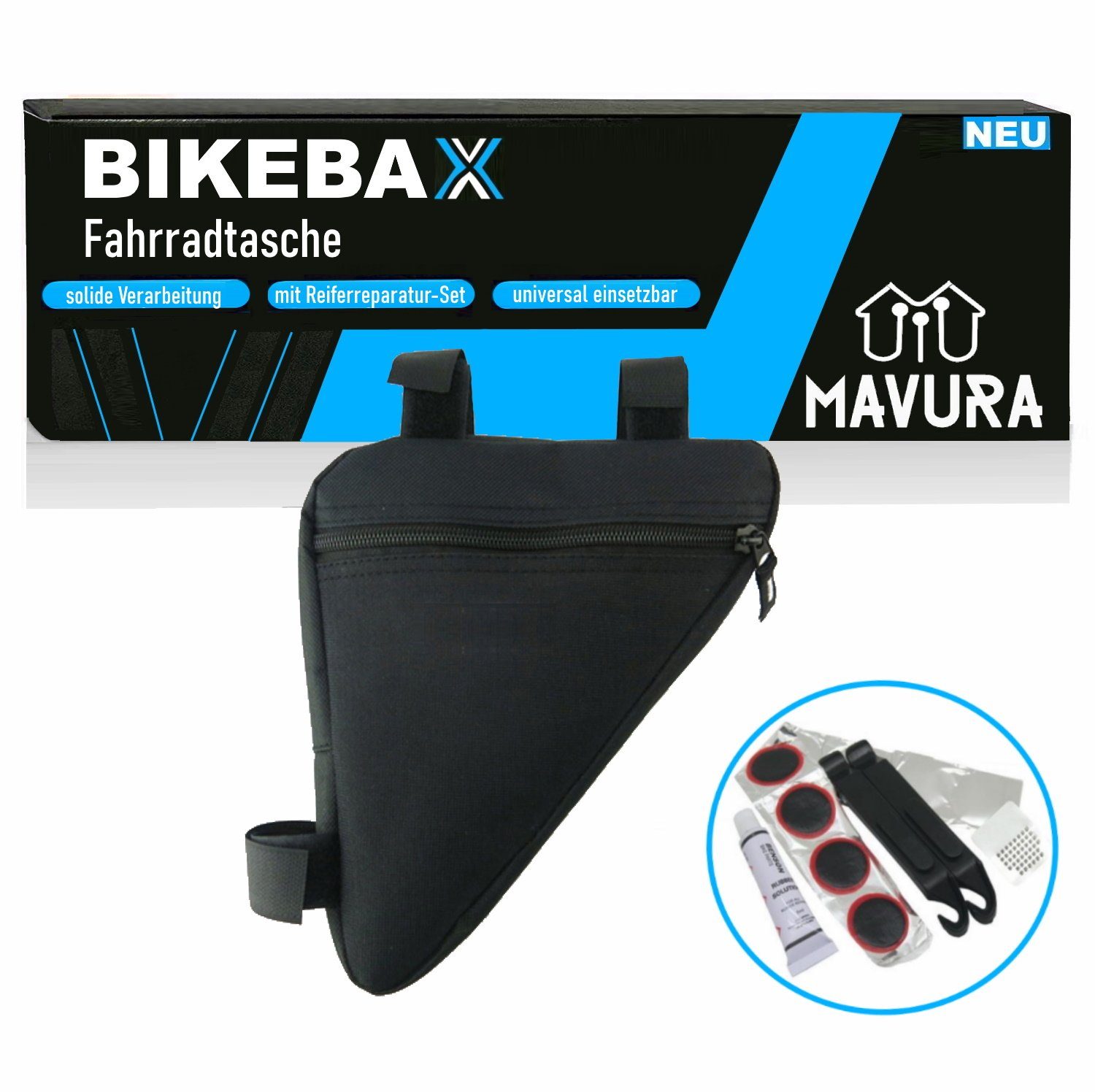 MAVURA Fahrradtasche BIKEBAX Fahrrad Tasche Rahmen Dreieckstasche Rahmentasche, Dreieck Tasche Radfahren wasserdicht mit Fahrrad Reifen Reparatur Set