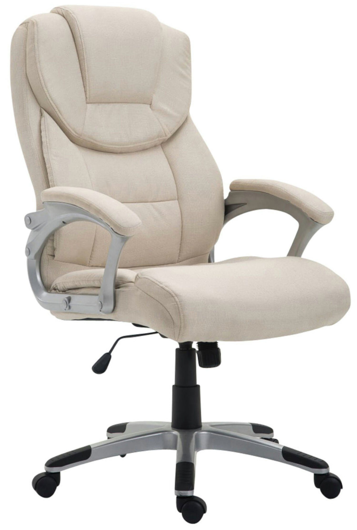 TPFLiving Bürostuhl Texum 2 mit bequemer Rückenlehne - höhenverstellbar und 360° drehbar (Schreibtischstuhl, Drehstuhl, Chefsessel, Bürostuhl XXL), Gestell: Kunststoff silber - Sitz: Stoff creme | Drehstühle