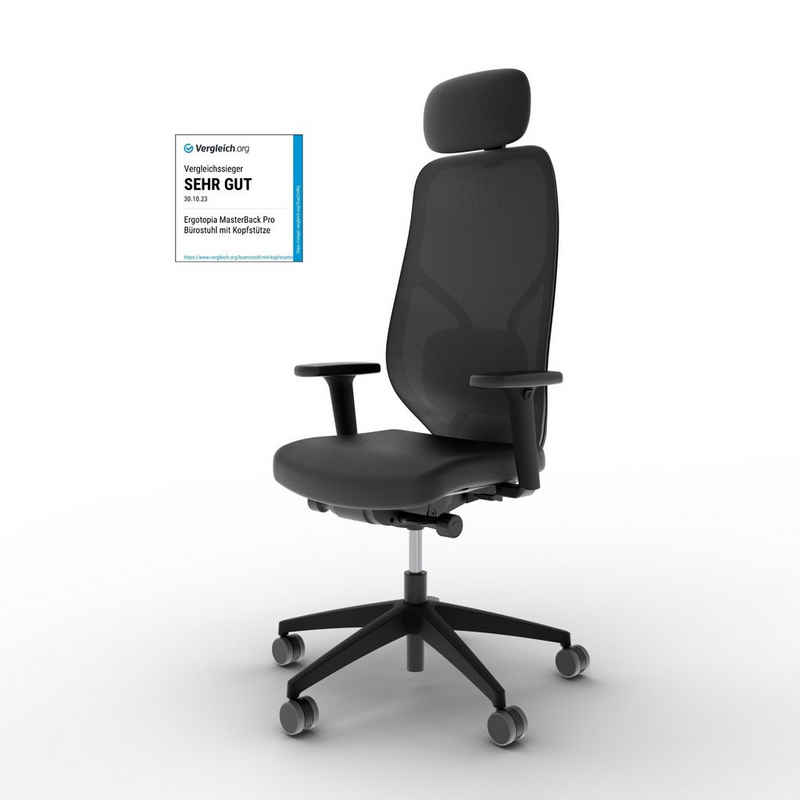 Ergotopia Bürostuhl MasterBack ergonomischer Schreibtischstuhl mit Kopfstütze (bereits montiert), 3D Neigungsmechanik, Synchronmechanik, 3D Armlehnen