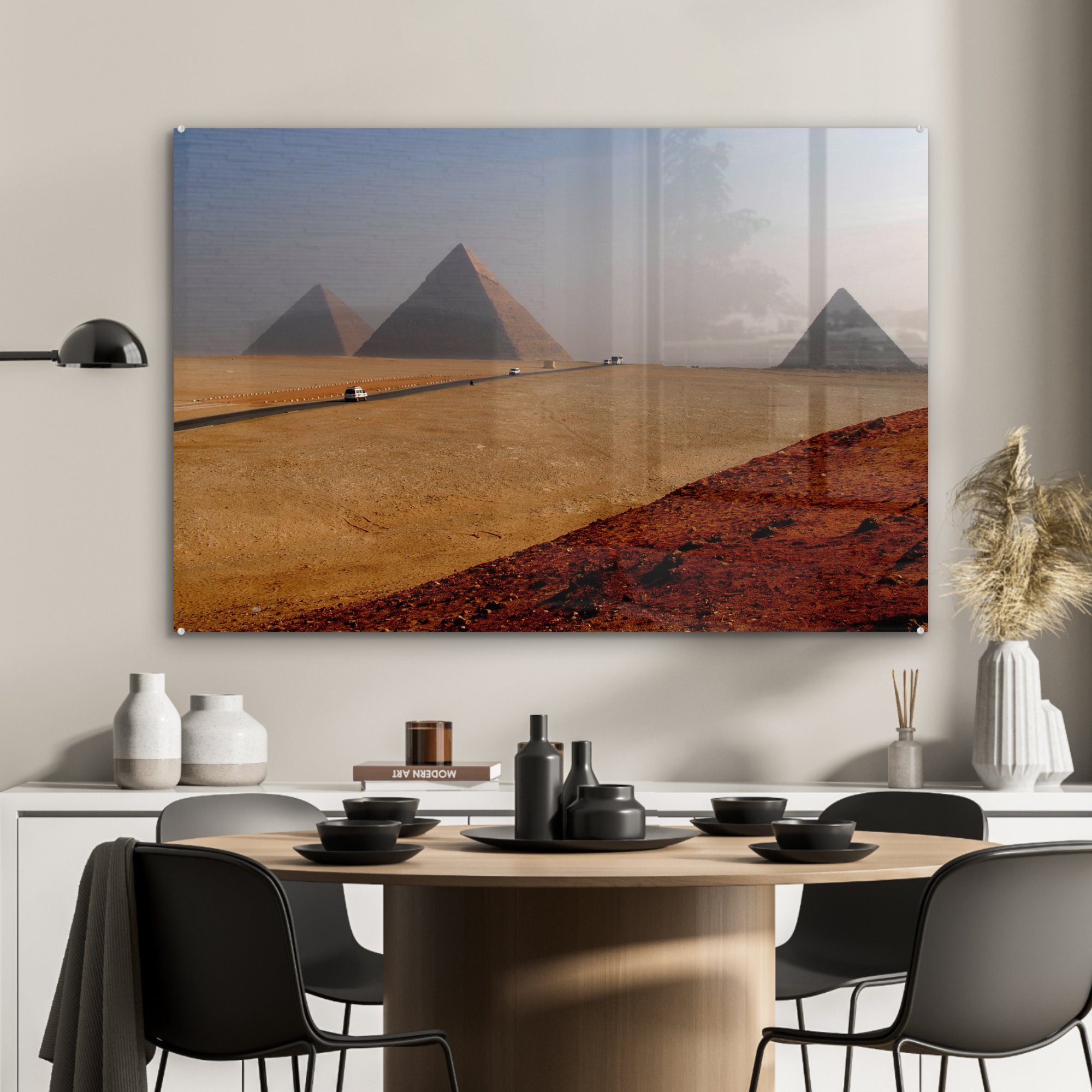 Acrylglasbilder & Schlafzimmer St), von (1 den Wohnzimmer dem Weg Pyramiden Acrylglasbild zu MuchoWow Auf Gizeh,