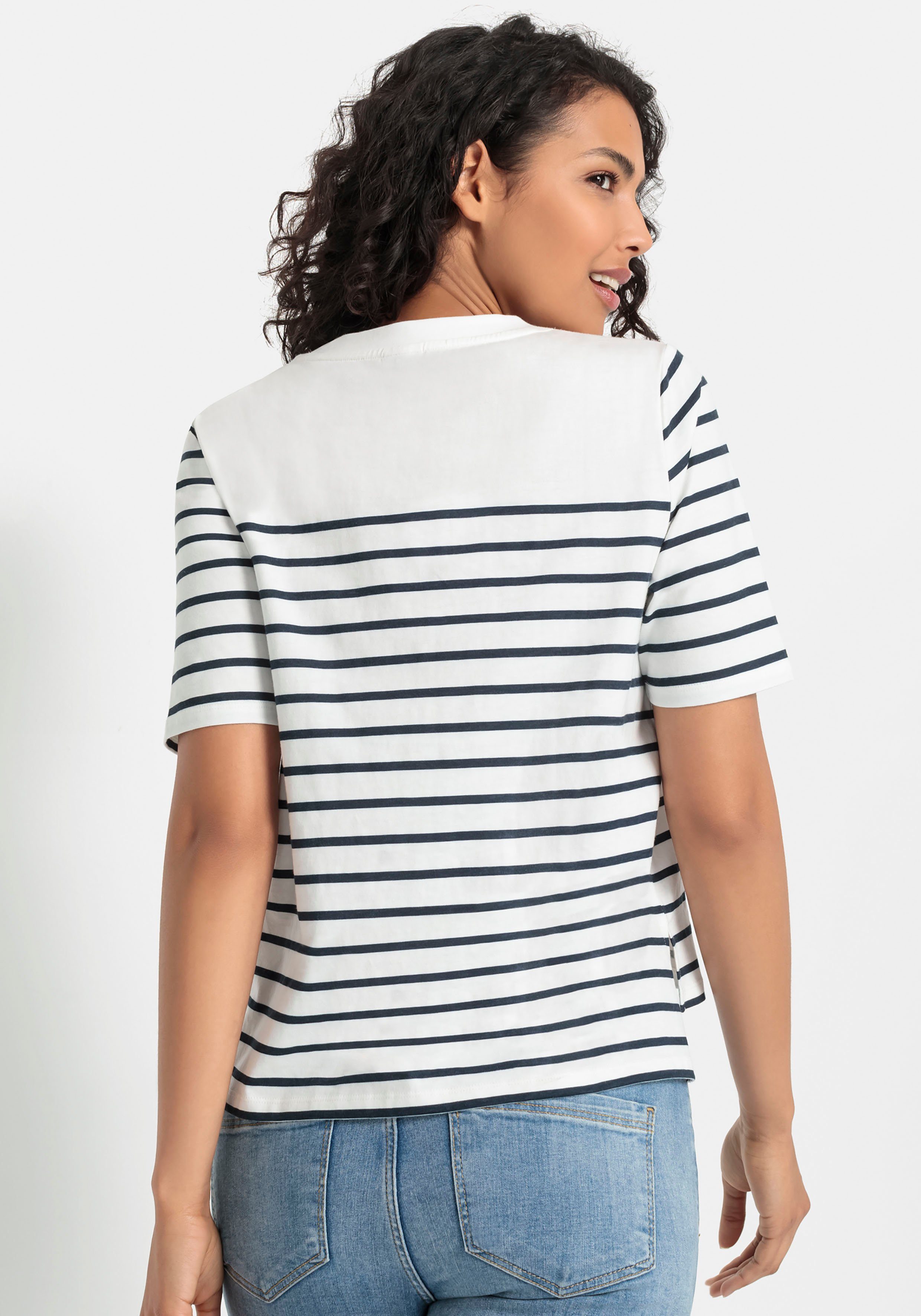 LASCANA T-Shirt mit Streifen, Kurzarmshirt aus Baumwolle, schlanke Optik, Basic