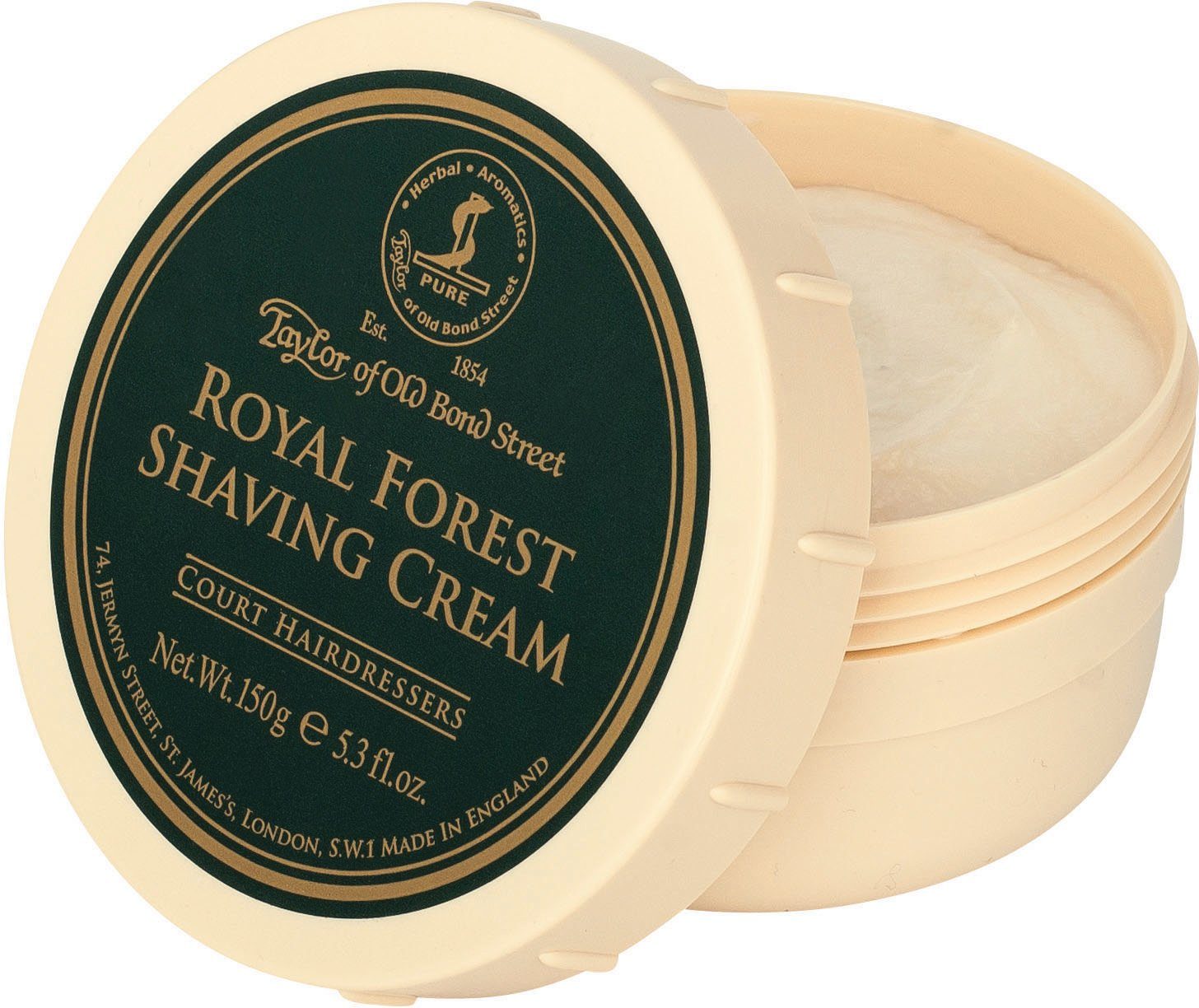Taylor of Old Bond Street Rasiercreme Shaving Cream Royal Forest, Sahnig-cremige Textur für sanfte Rasur und feuchtigkeitsspendend.