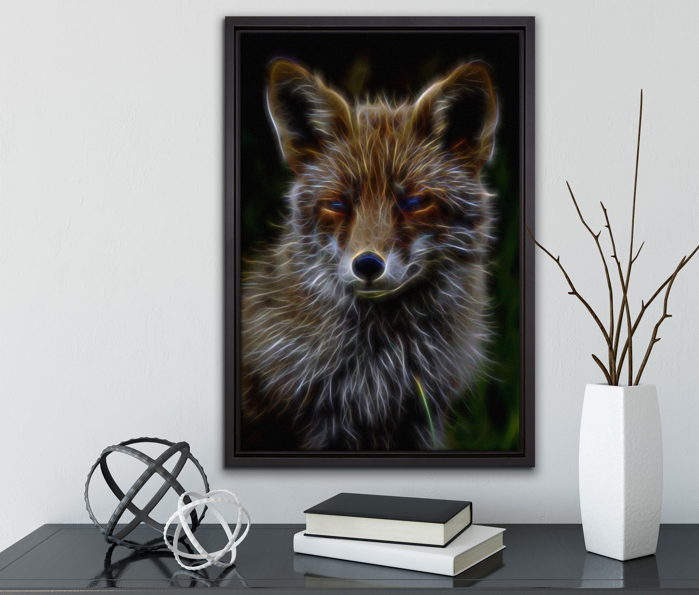 Schattenfugen-Bilderrahmen gefasst, Wanddekoration schöner Leinwandbild inkl. Pixxprint Fuchs, St), Zackenaufhänger Leinwandbild einem in bespannt, fertig (1