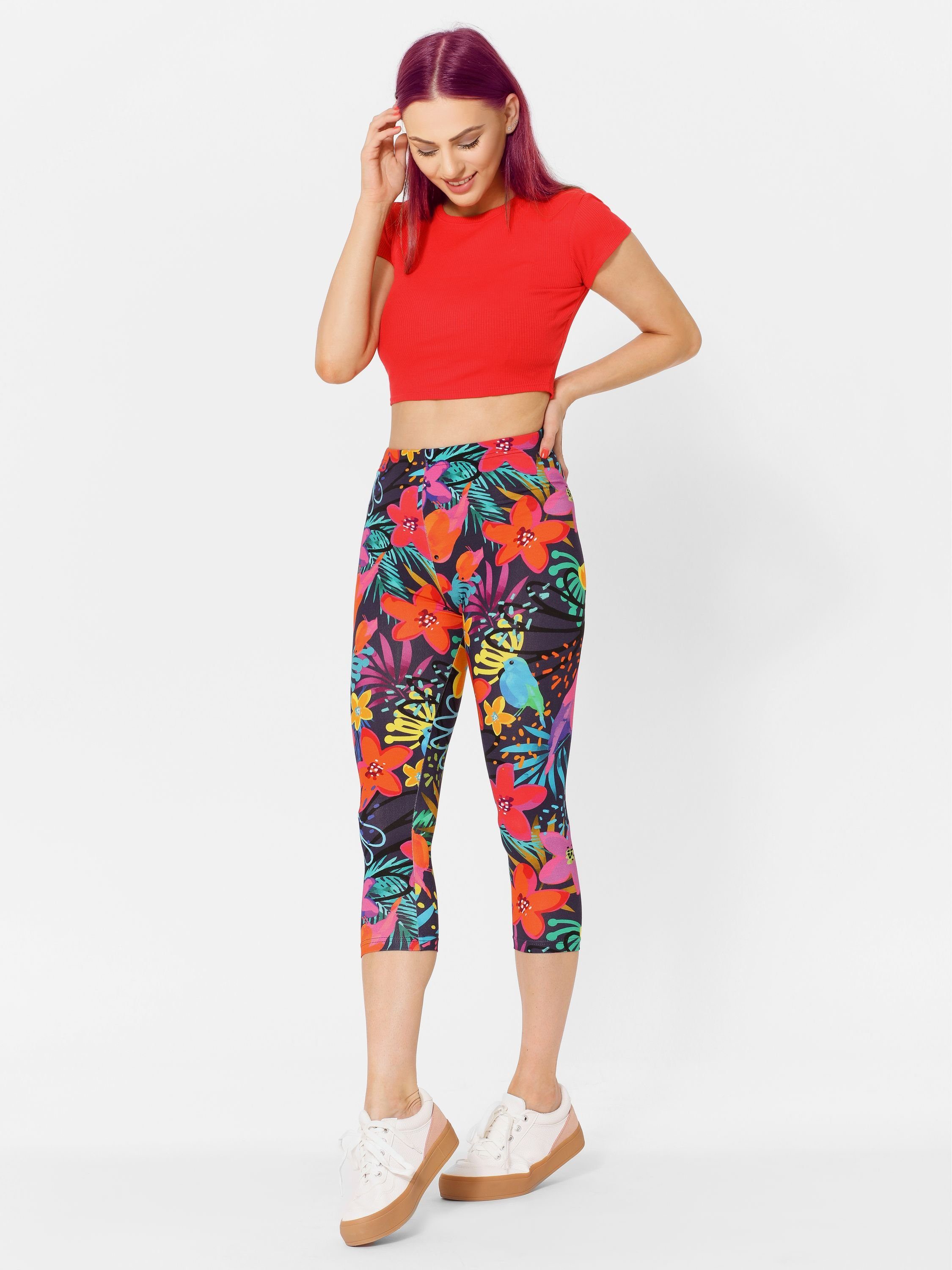 Leggings Jugend Leggings Merry elastischer 3/4 Style Vögel/Blumen Capri MS10-409 Bund Mädchen (1-tlg)