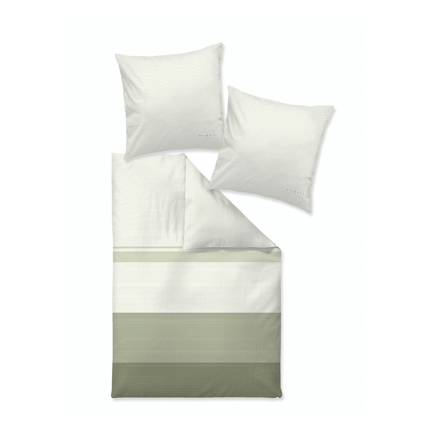 bugatti Bettwäsche LIAH, 155 x 220 cm, Grün, Weiß, gestreift, Baumwolle, 2 teilig, mit Reißverschluss