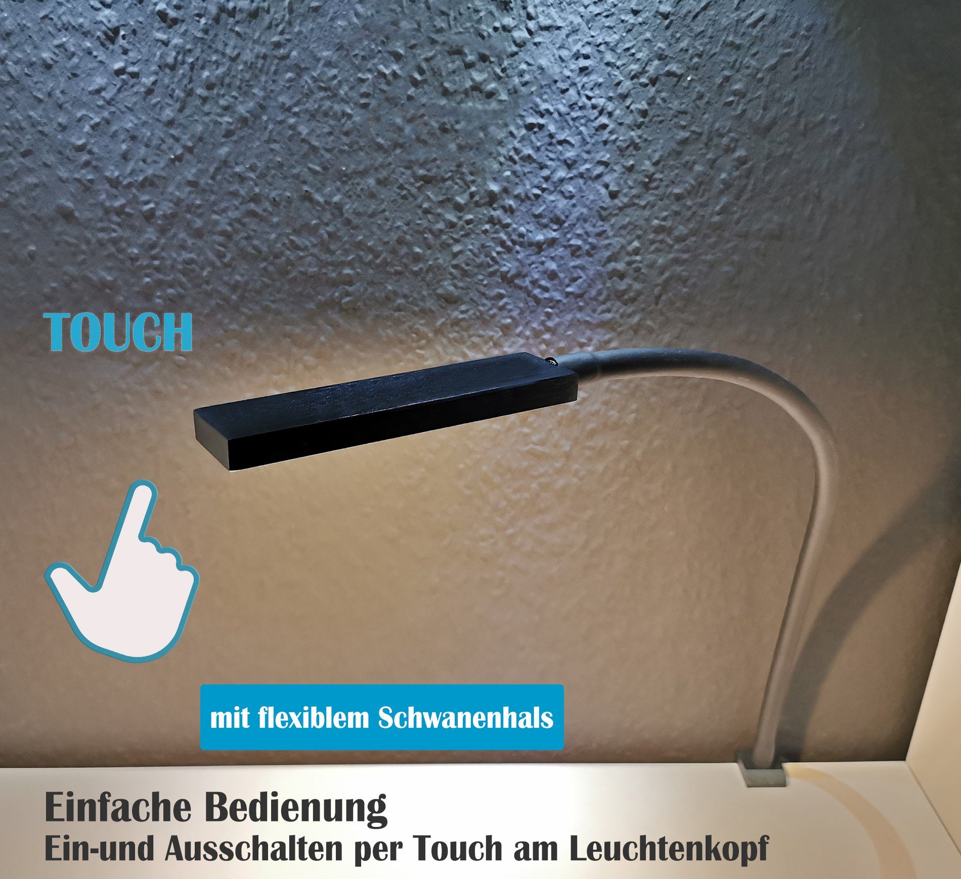 Yu Yang Bettleuchte Mars Touch, LED fest integriert, Warmweiß, 2er Set, LED,  Lese Leuchte, mit flexiblem Schwanenhals, Touch Funktion,  Schreibtischleuchte, Metall, Warmweiß, 3000K, mit Netzteil