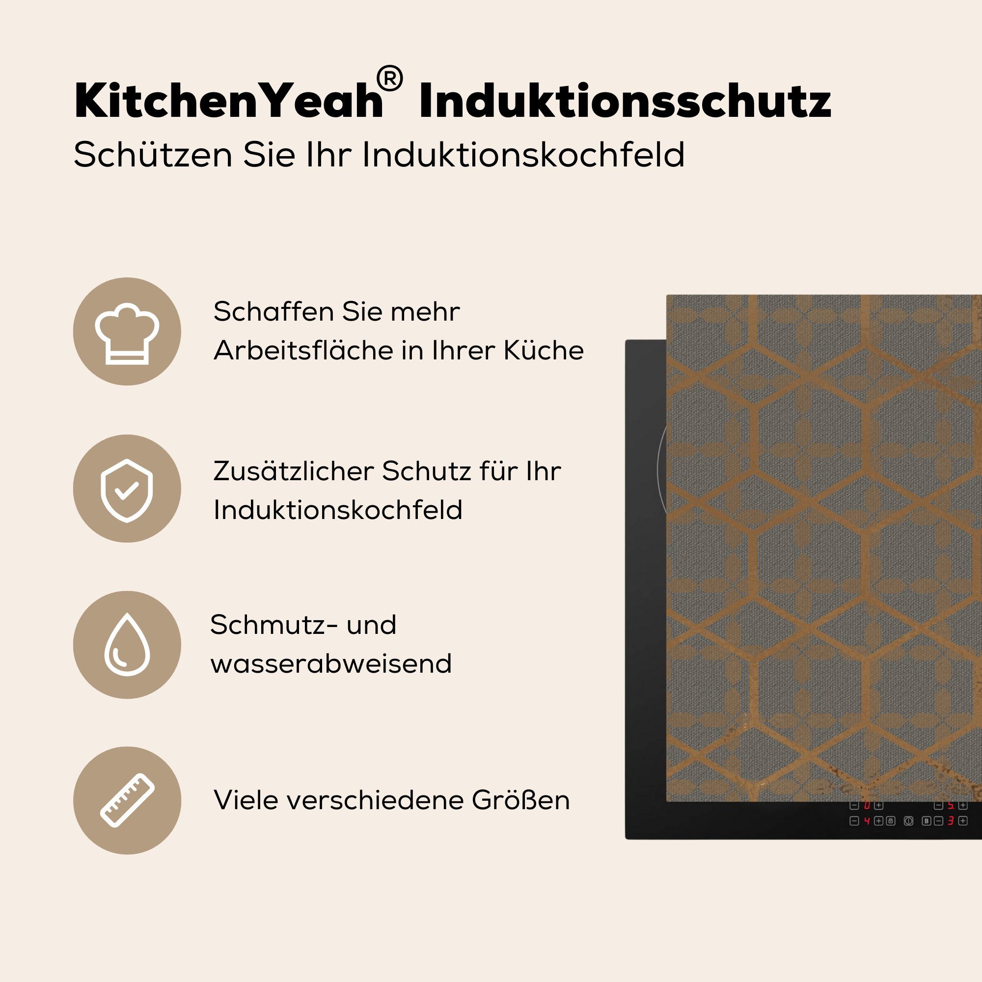 MuchoWow cm, Vinyl, für Ceranfeldabdeckung, tlg), küche (1 Herdblende-/Abdeckplatte Quadrat, 78x78 Arbeitsplatte Sechseck - - Design