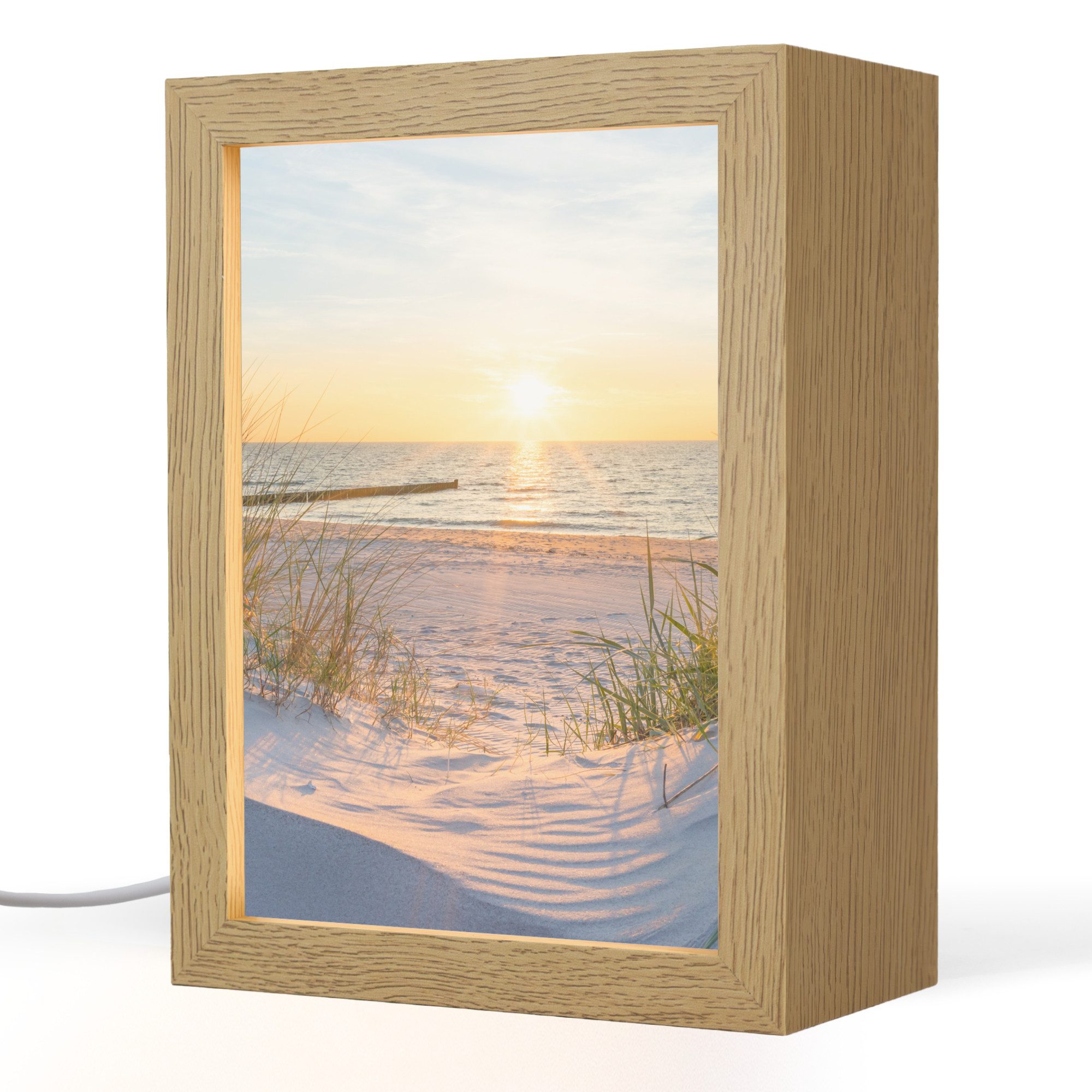 OnlyWow Tischleuchte Strand - Sonne - Düne - Gras - Sand - Horizont, Dimmbar, Farbwechsel, LED, Warmweiß, Kaltweiß, Neutralweiß Einstellbar, Tischlampe, Schreibtischlampe, Desk, Dimmbar, mit Kabel, LED