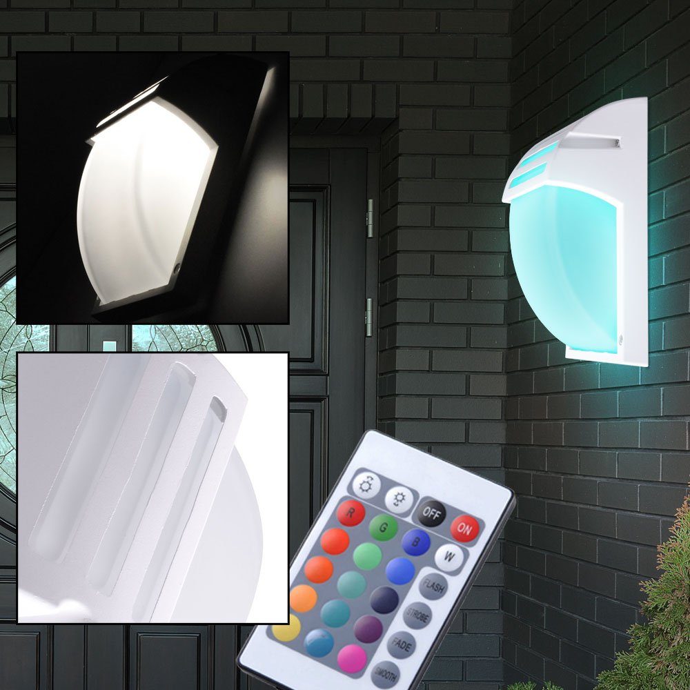 etc-shop Außen-Wandleuchte, Leuchtmittel inklusive, Warmweiß, Farbwechsel, Design Außen Bereich Wand Lampe ALU Glas Terrassen Balkon